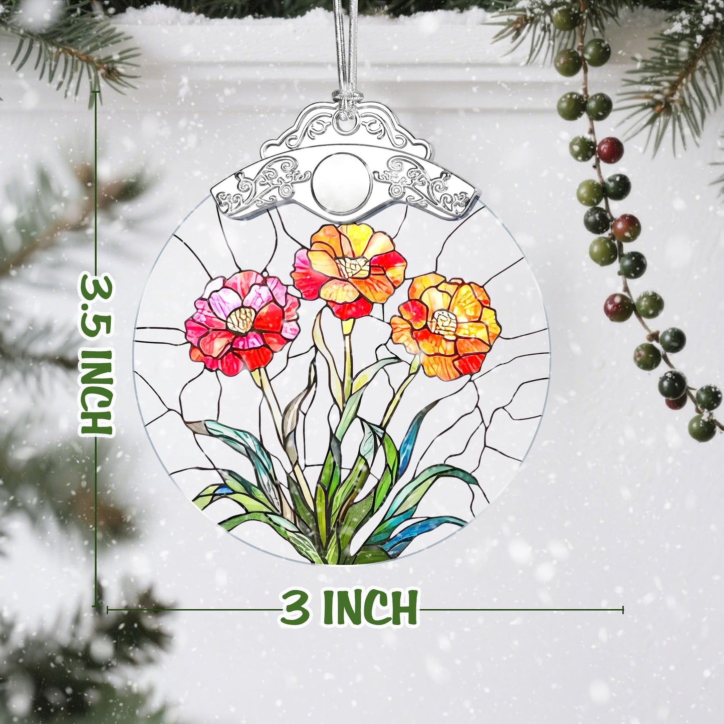Christmas Ornaments: Stained Glass-Style January Birth Flower Ornament – Christmas Tree Decorations, Holiday Party Gifts, Mother's Day & Birthday Gifts for Women, Mom & Grandma | Birth Flower Gift BST220