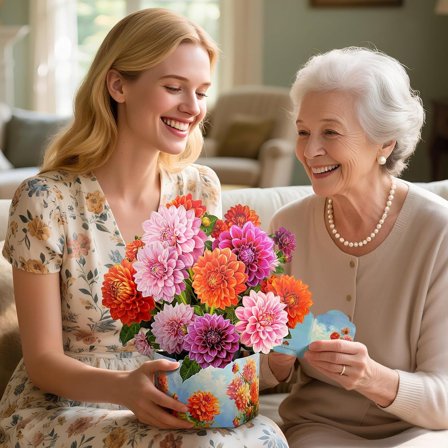 Pop Up Greeting Cards, Dahlia Paper Flower Bouquets | Birthday,Mother's Day, Thank You, Get Well, Anniversary,Include Note Card & Envelope WN420