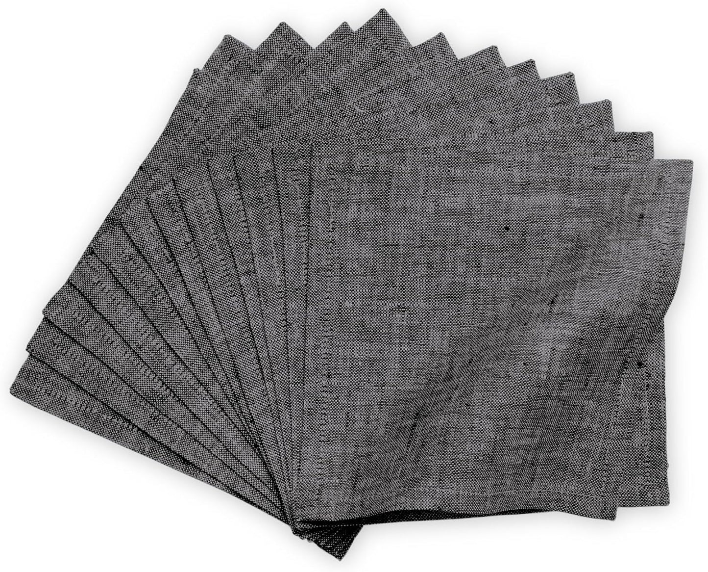 Solino Home 100% Linen Cocktail Napkins Black, Athena 6 x 6 in, Set of 12 | Small Cloth Napkins for cocktails, beverages, coasters and appetizer serving, Chambray Black, Pure Linen, OEKO-TEX Certified BST326SOLH