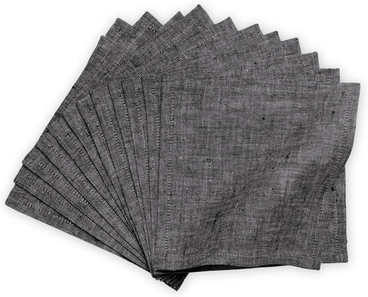 Solino Home 100% Linen Cocktail Napkins Black, Athena 6 x 6 in, Set of 12 | Small Cloth Napkins for cocktails, beverages, coasters and appetizer serving, Chambray Black, Pure Linen, OEKO-TEX Certified BST326SOLH
