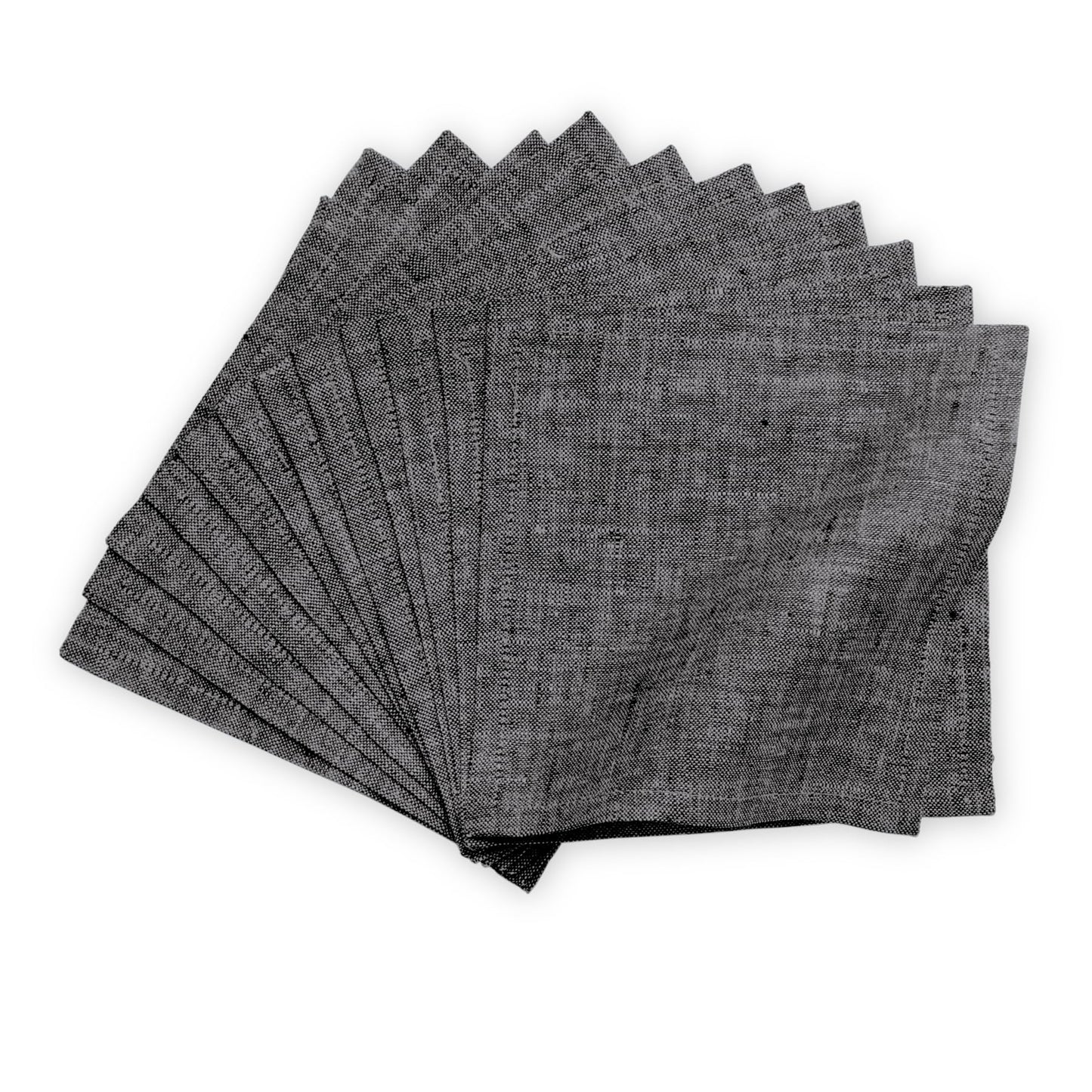 Solino Home 100% Linen Cocktail Napkins Black, Athena 6 x 6 in, Set of 12 | Small Cloth Napkins for cocktails, beverages, coasters and appetizer serving, Chambray Black, Pure Linen, OEKO-TEX Certified BST326SOLH