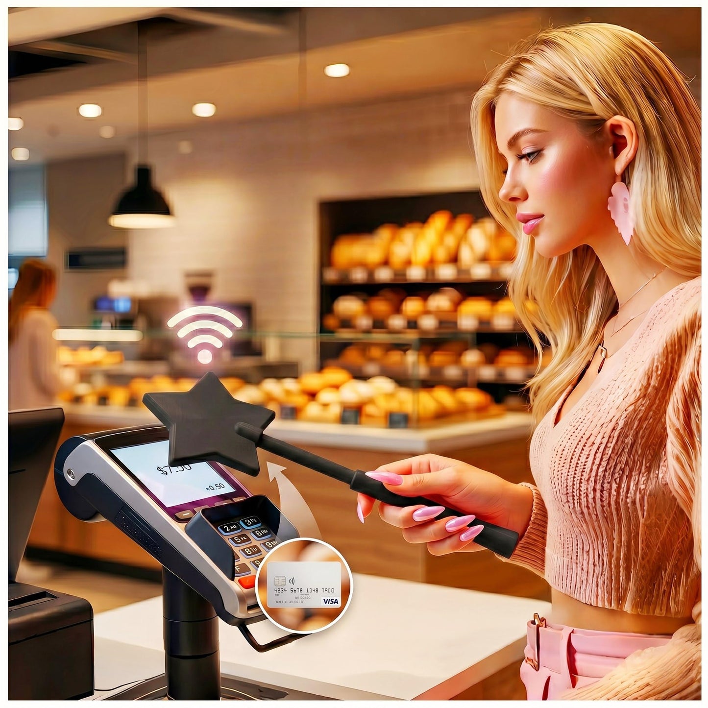 Fairy Pay Credit Card Wand - 14.2" Magic Tap to Pay Debit Card Holder | Contactless Payment Gift for Women with Long Nails at Fast Food Drive Thru & Coffee Shops BST202