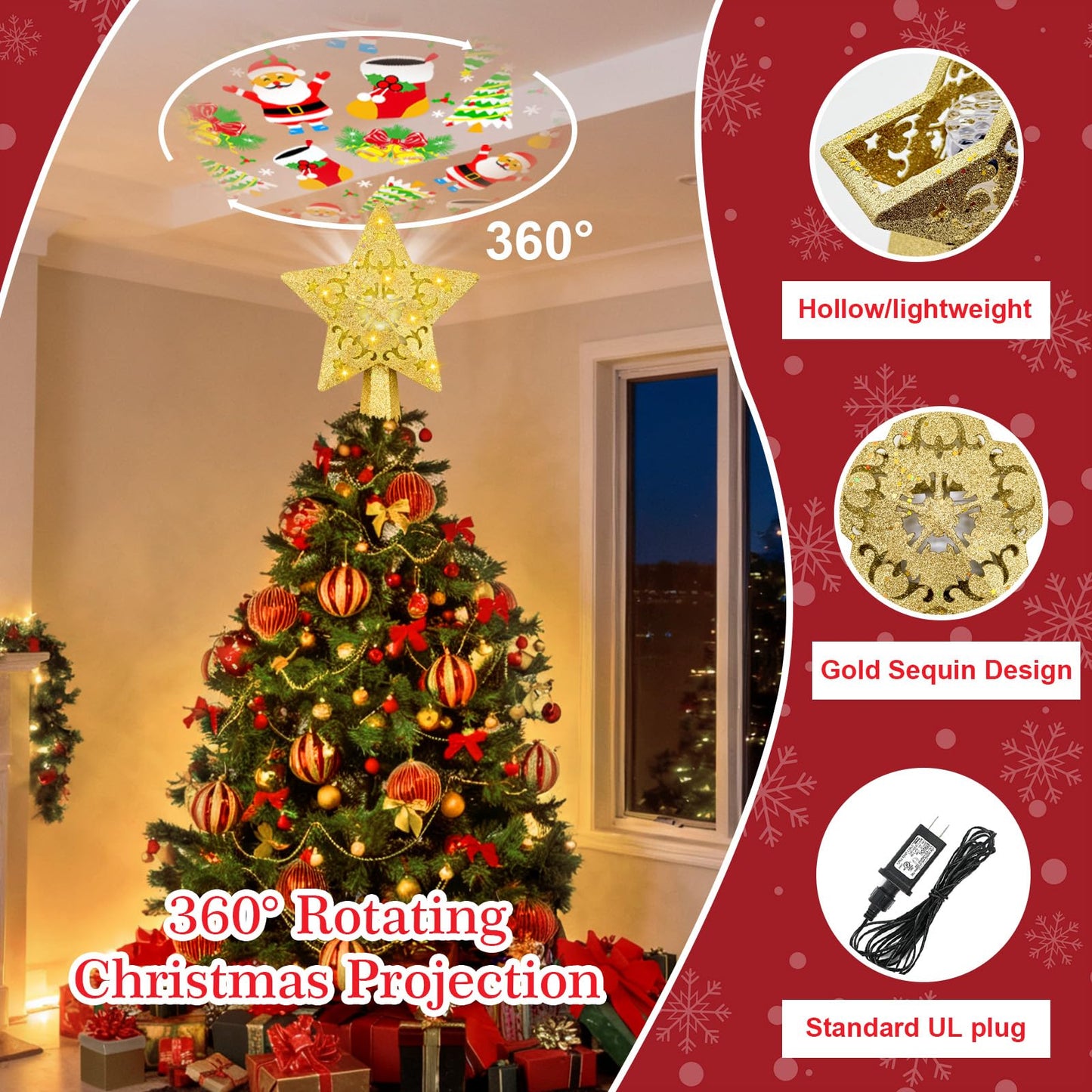 Christmas Tree Topper with Built-in 360° LED Rotating Projector N31