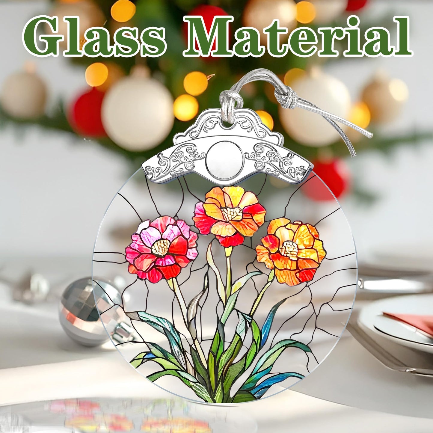 Christmas Ornaments: Stained Glass-Style January Birth Flower Ornament – Christmas Tree Decorations, Holiday Party Gifts, Mother's Day & Birthday Gifts for Women, Mom & Grandma | Birth Flower Gift BST220