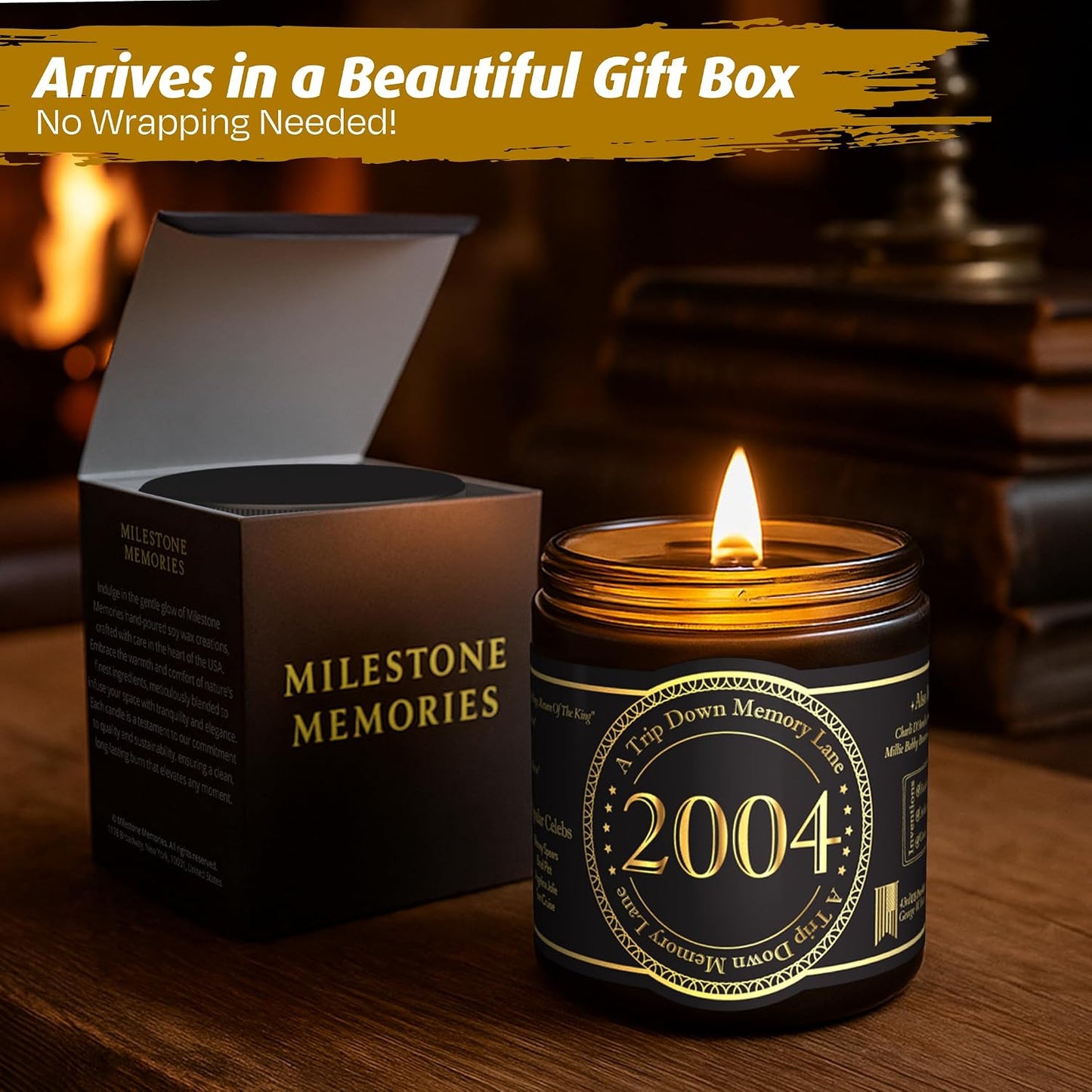 Birth Year Candle - 2004 Birthday Gifts for Men - Soy Candle 22nd Birthday Gifts for Him, 22nd Presents for Men - Smoked Vanilla & Sandalwood Scent, 8oz Reusable Jar, 40Hr Burn Time BST220