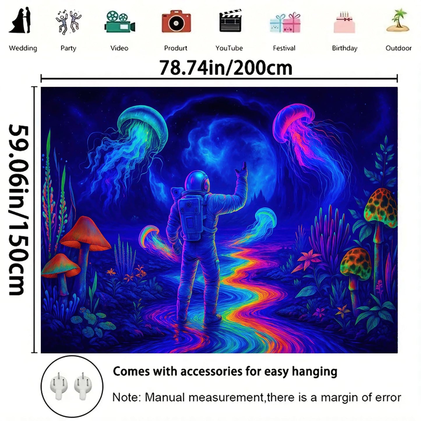 Starlit Patio Astronaut Blacklight Tapestry Trippy Forest Moon Vortex UV Reactive Galaxy Wall Hanging Psychedelic Space Poster Fluorescent Sci Fi Room Decor for Bedroom Dorm Gaming Lounge 78 x 59 Inch BST220