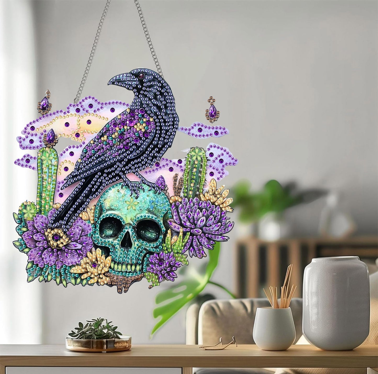 Bimkole Cat Diamond Art Hanging Kit for Adult, DIY 5D Animals Diamond Art Painting Window Pendant, Acrylic Crystal Art Hanging Ornament for Wall Home Garden Front Door Decor - 7.8x7.8 Inch BST220