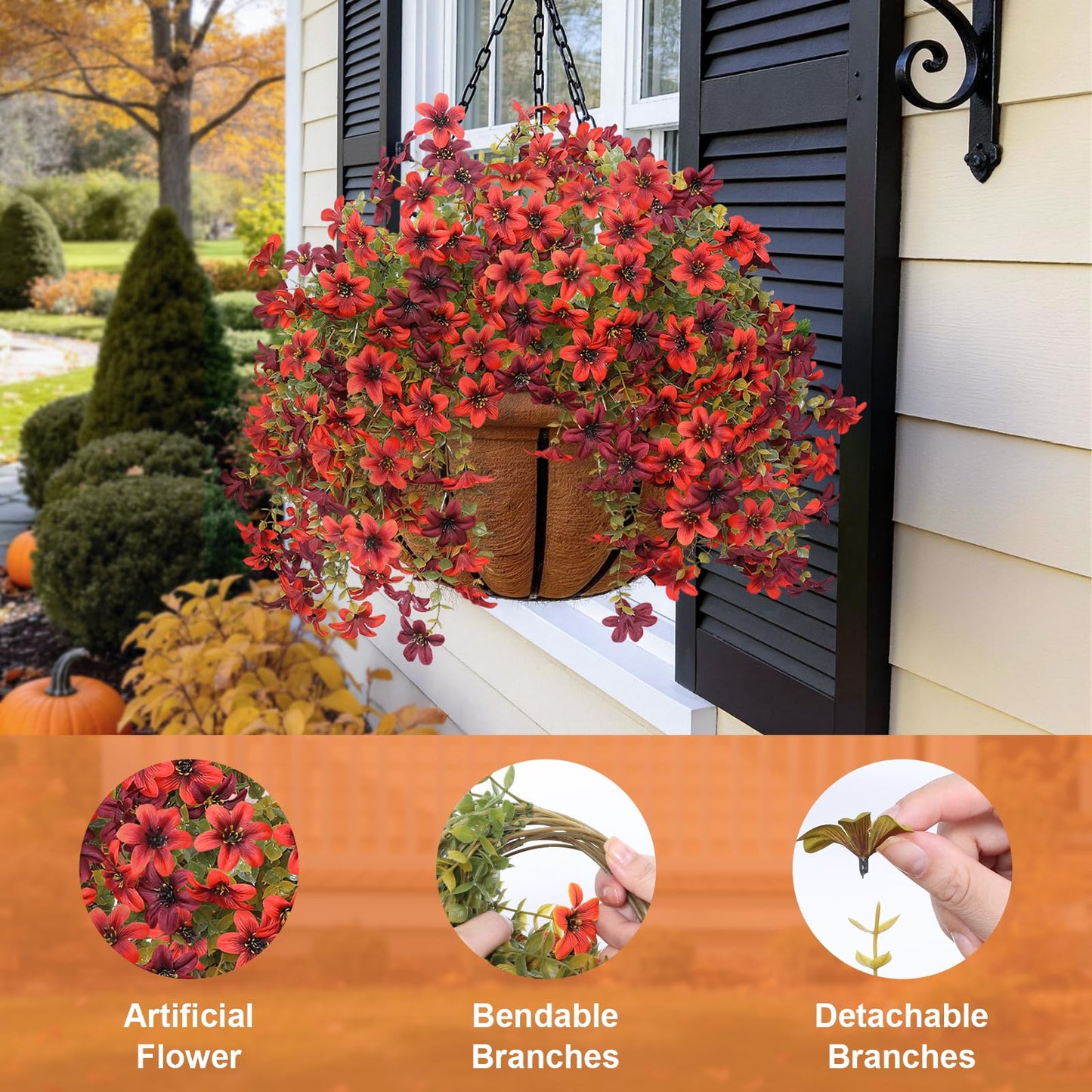 Artificial Flowers for Outdoor Faux Flowers for Plant Pot Spring Decoration | 2 Pcs Faux Hanging Plants UV Resistant Look Real Outside Home Garden Porch Patio Entrance Courtyard Decor BST326H