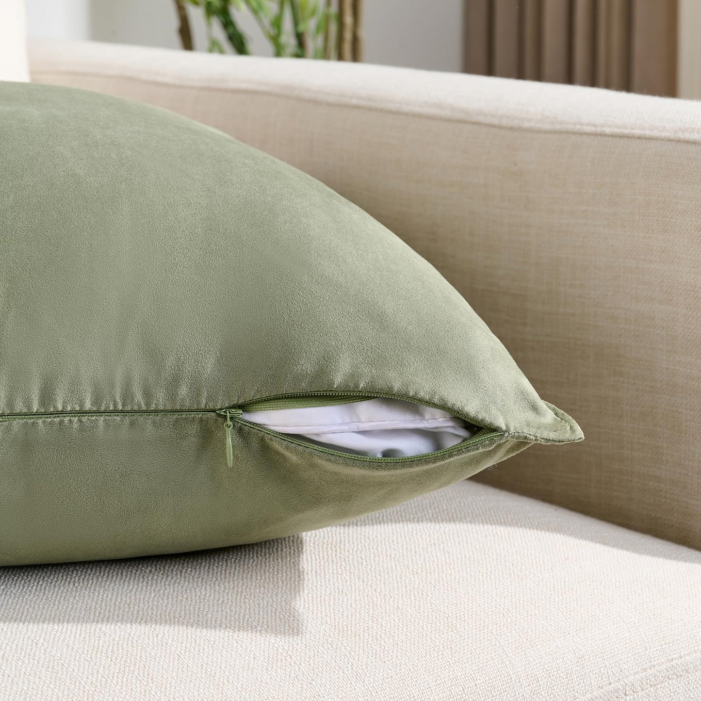 Fancy Homi 4 Packs Olive Green Decorative Throw Pillow Covers 18x18 inch, Super Soft Faux Suede Decor Square Pillow Covers 45x45 cm, Solid Cushion Cover for Couch Living Room Sofa Bedroom BST220