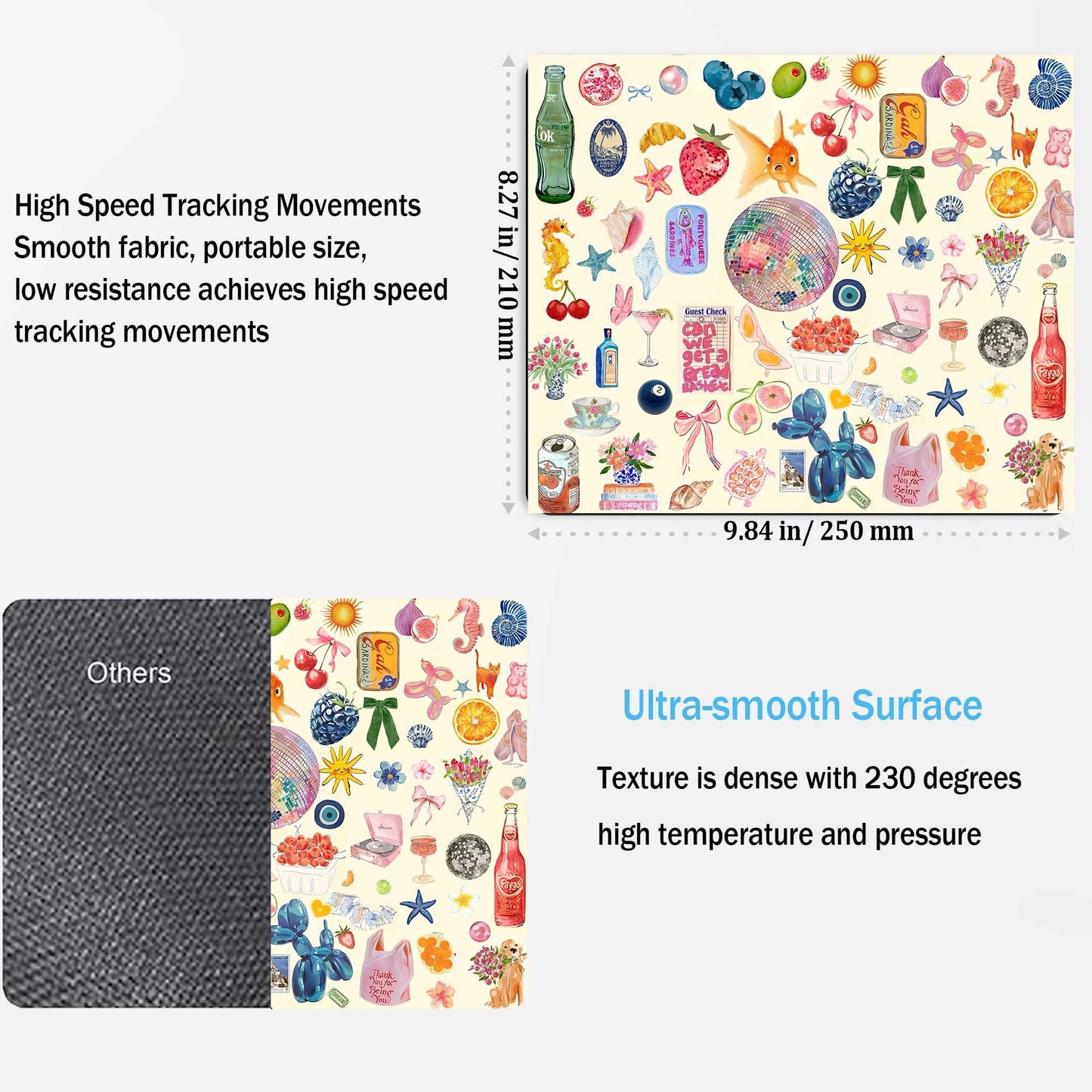 Square Mouse Pad with Non-Slip Rubber Base,Washable Square Cloth Mousepad, Non-Slip Rubber Base for Wireless Mouse for Computers, Laptop, Gaming, Office & Home WN420