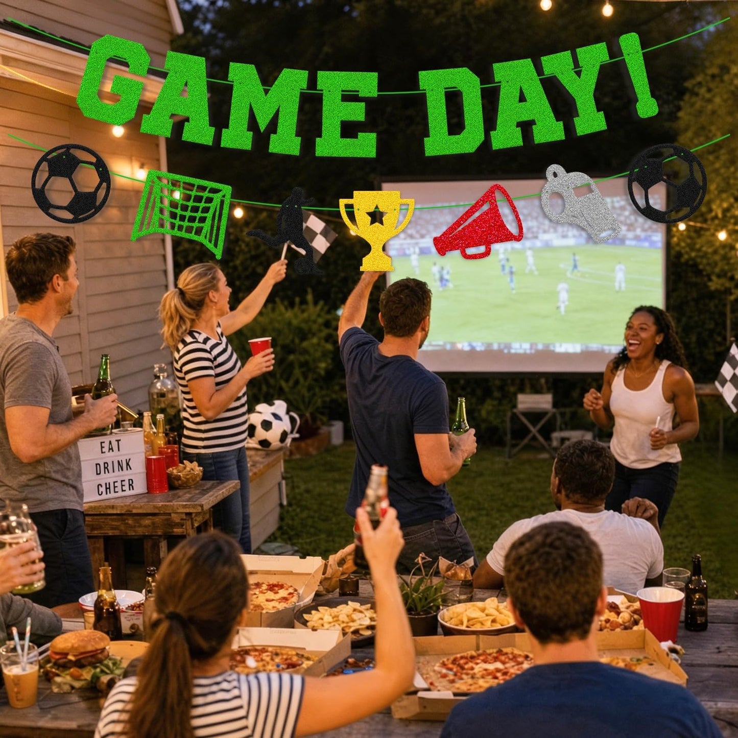 Come on World 2026 Cup Decorations Game Day Banner | World Football Party Decor 2026 International Soccer Competition Backdrop Sports Celebration Green Glitter Decor Pre-Strung BST326L