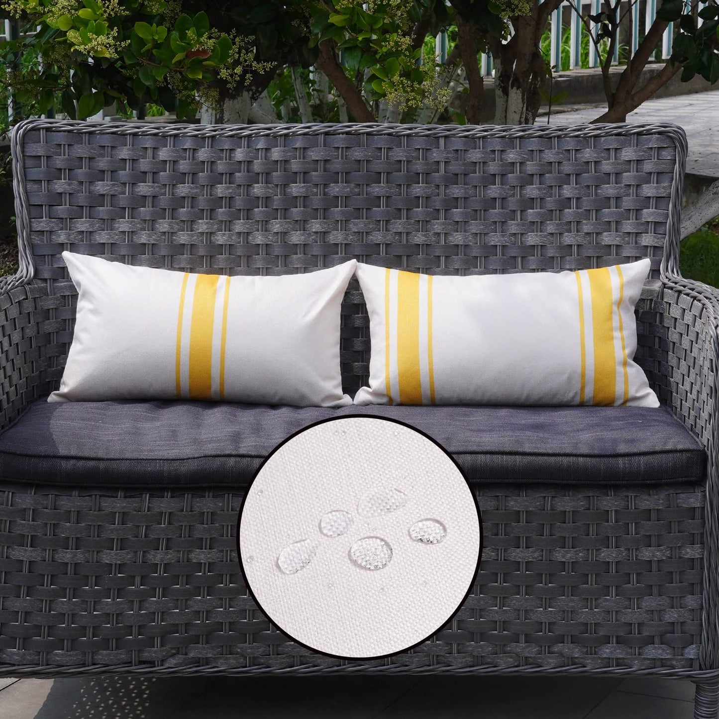 ONWAY Outdoor Pillow Covers Waterproof 18x18 Set of 2 Decorative Linen Throw Pillow Cover Beige and Black Striped Outdoor Pillows for Patio Furniture BST220