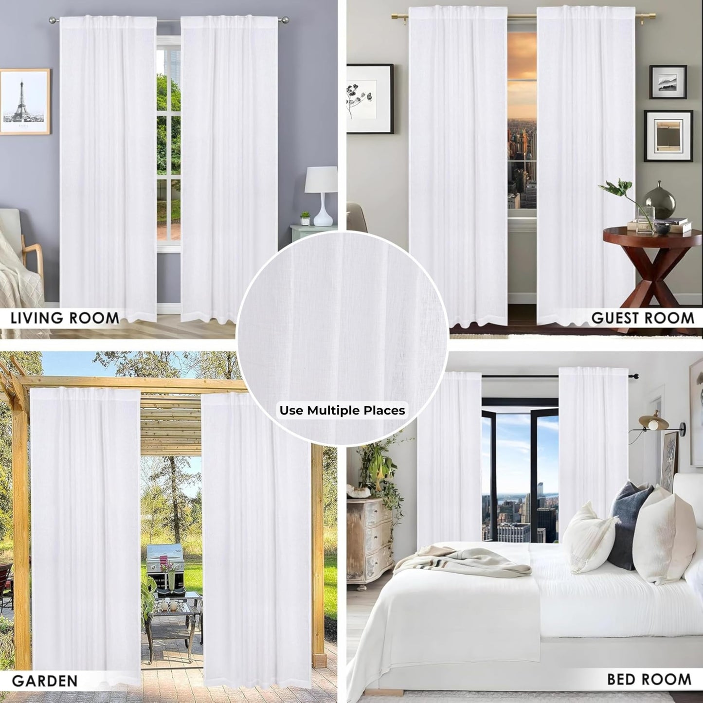 Bedding Craft Curtains 63 Inch Length - White Poly Cotton Slub Drapes with Tab Top, Set of 2, Ideal for Bedroom, Living Room, and Office_ 50x63 inch BST220