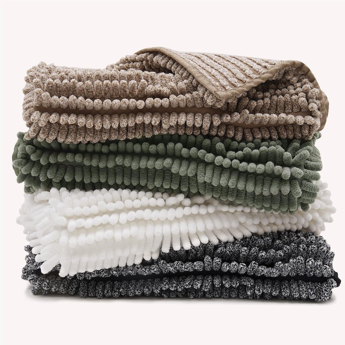 FRESHMINT Chenille Bathroom Rugs Mat 24"x17", Non-Slip Bath Mat for Bathroom Floor & Bathtub, Washable Soft Shower Shag Bath Rugs, Fluffy Thick Water Absorbent Microfiber Shower Mat, Sage Green BST220
