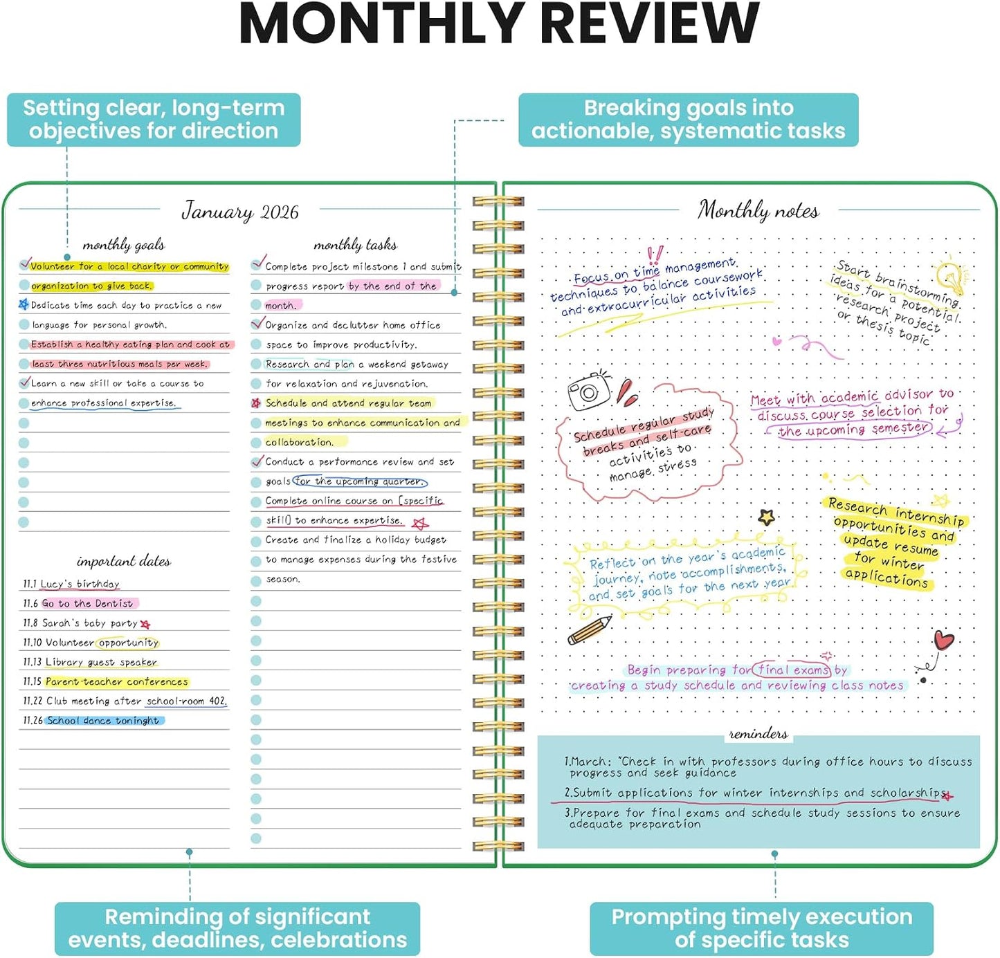 Monthly Planner 2026-2027, 2 Year Months Calendar Planner 2026-2027, Runs from January 2026 - Decembe 2027, 7" x 10", 24 Months, Perfect for School Office Home Planning - Racing Green WN420