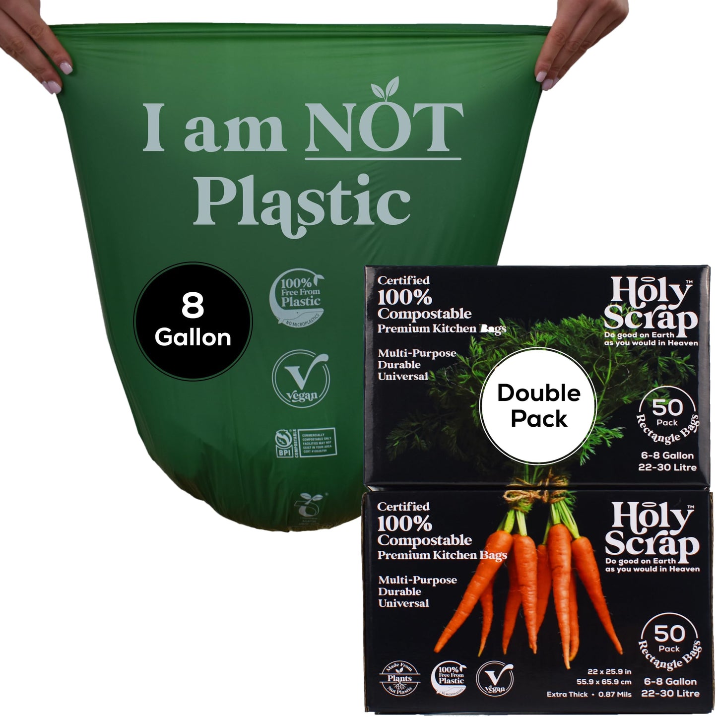 Small Compostable Trash Bags - 2.6 Gallon, 100 Pack, 100% Plastic-Free Decomposing Kitchen Food Waste Trash Can Bags & Liners, Thick Countertop Garbage, Bathroom & Bio Bin Bags