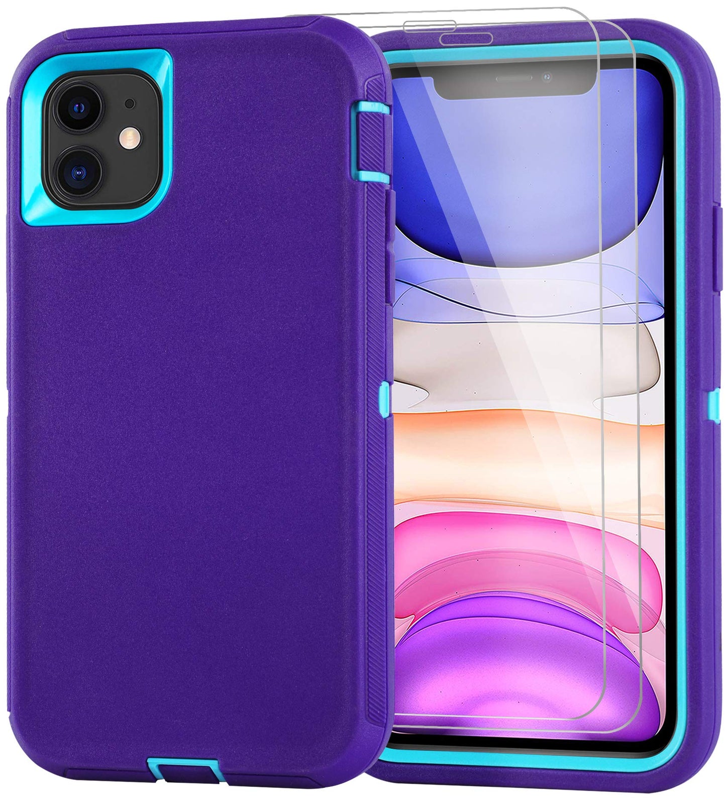 for iPhone 11 Case with Belt Clip Holster Kickstand & 2 Screen Protector, Full Protection Heavy Duty Phone Case, Shockproof Drop-Proof Durable Cover 6.1" [Black+Clip] WN420