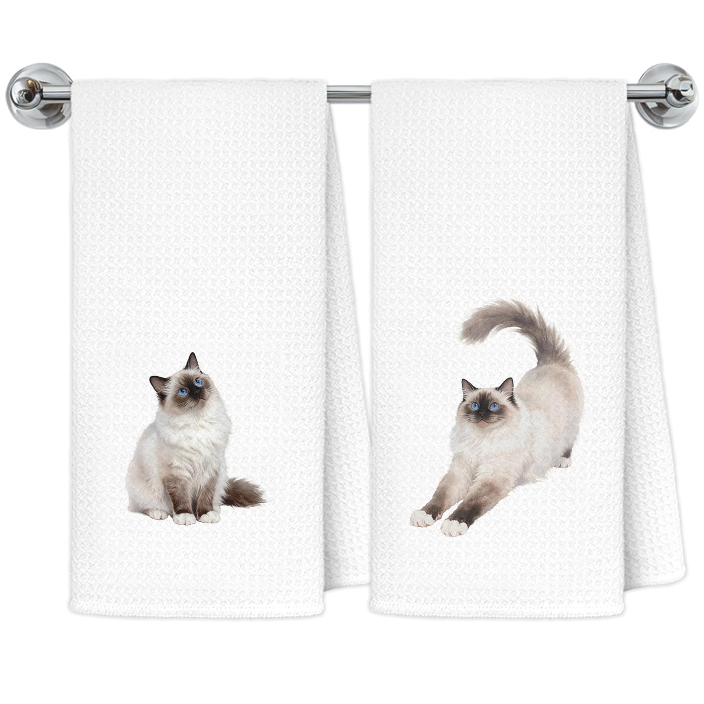 Blue and White Chinoiserie Orange Cat Bathroom Hand Towels, Orange Cat Gifts, Funny Oriental Kitty Decorative Hand Towels Bathroom Restroom Washroom Yoga Spa Zen Decor, 16x24 Inch BST326L