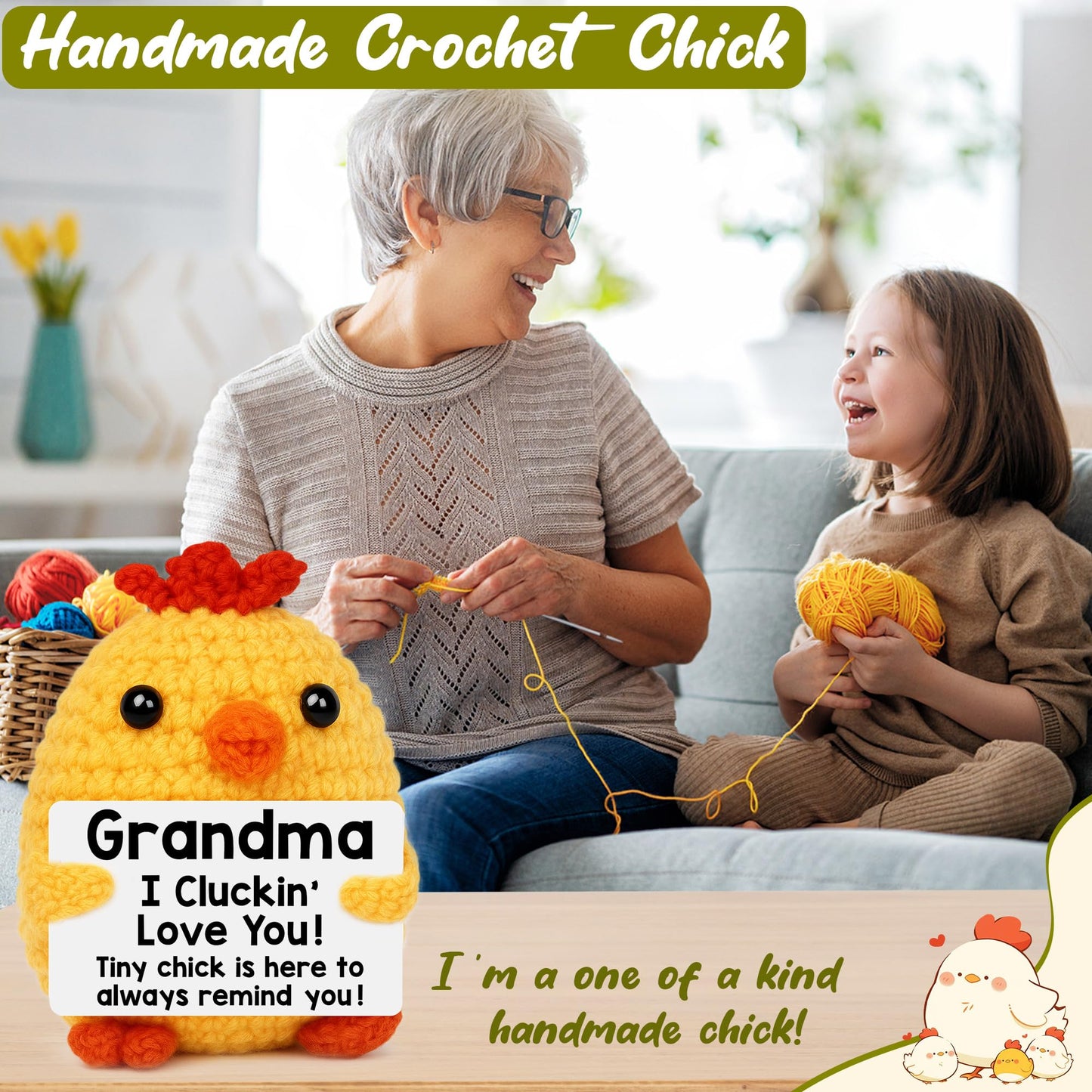 Grandma Birthday Gifts from Grandkids, New Grandma Grandmother I Love You Gift, Grandparents Day Gifts for Grandmas Grandmother Nana Gigi, Christmas Stocking Stuffers Funny Handmade Crochet Chicken BST220