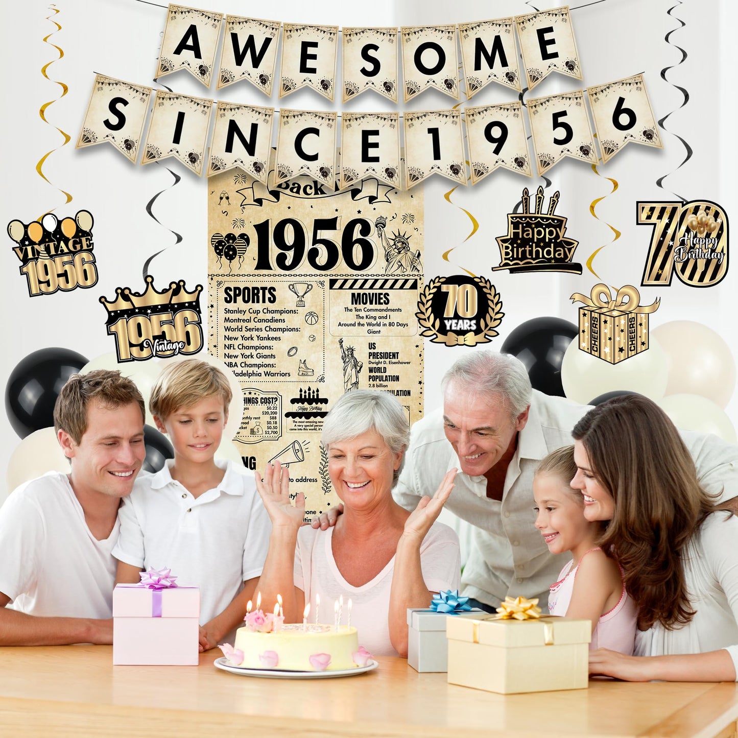 Happy 40th Birthday Decorations Men - 27 Pcs Retro Newspaper Theme Awesome Since 1986 Letter Banners Hanging Swirls Backdrop Latex Balloons for Men Women 40 Years Old Birthday Party Decor Supplies BST326L