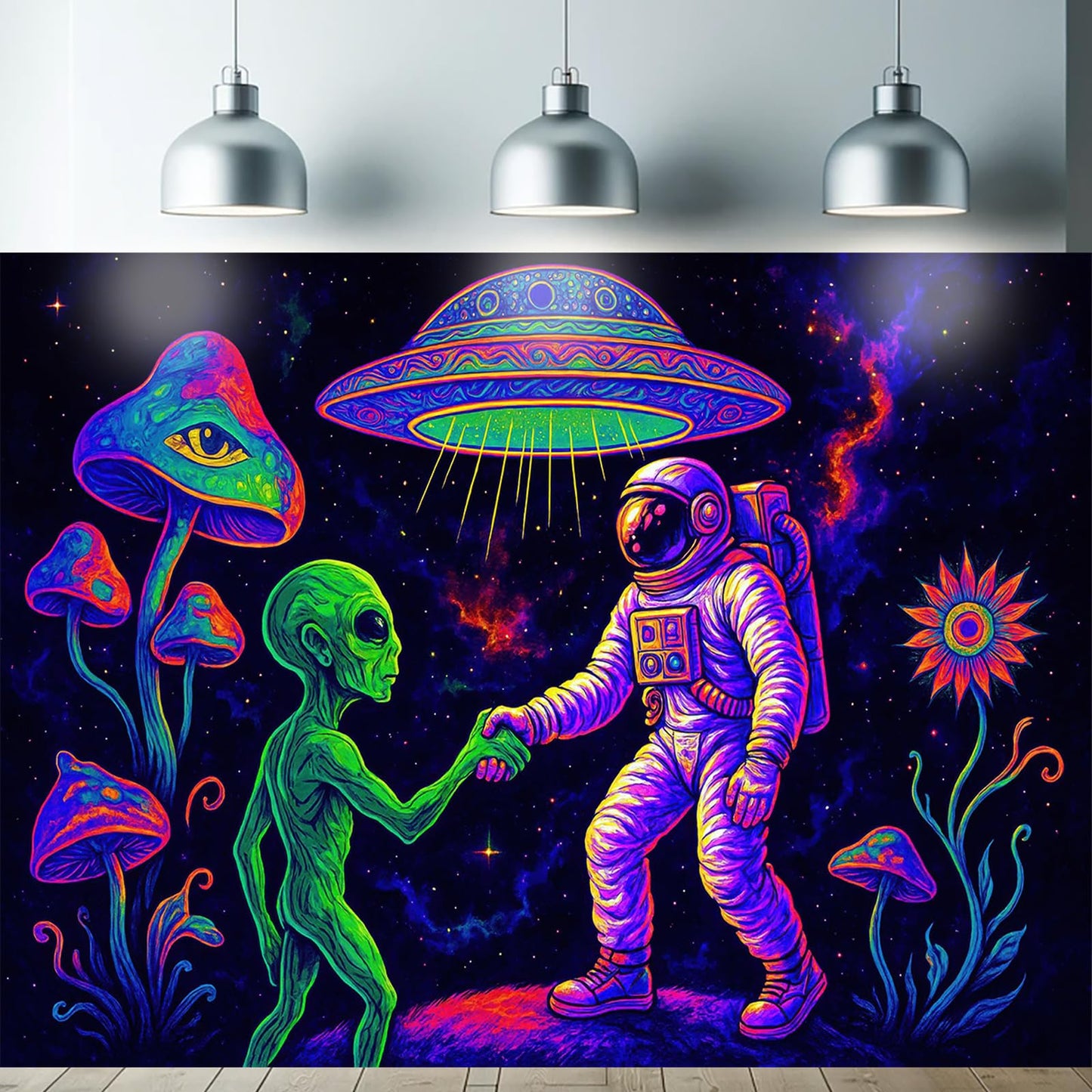 Starlit Patio Astronaut Blacklight Tapestry Trippy Forest Moon Vortex UV Reactive Galaxy Wall Hanging Psychedelic Space Poster Fluorescent Sci Fi Room Decor for Bedroom Dorm Gaming Lounge 78 x 59 Inch BST220