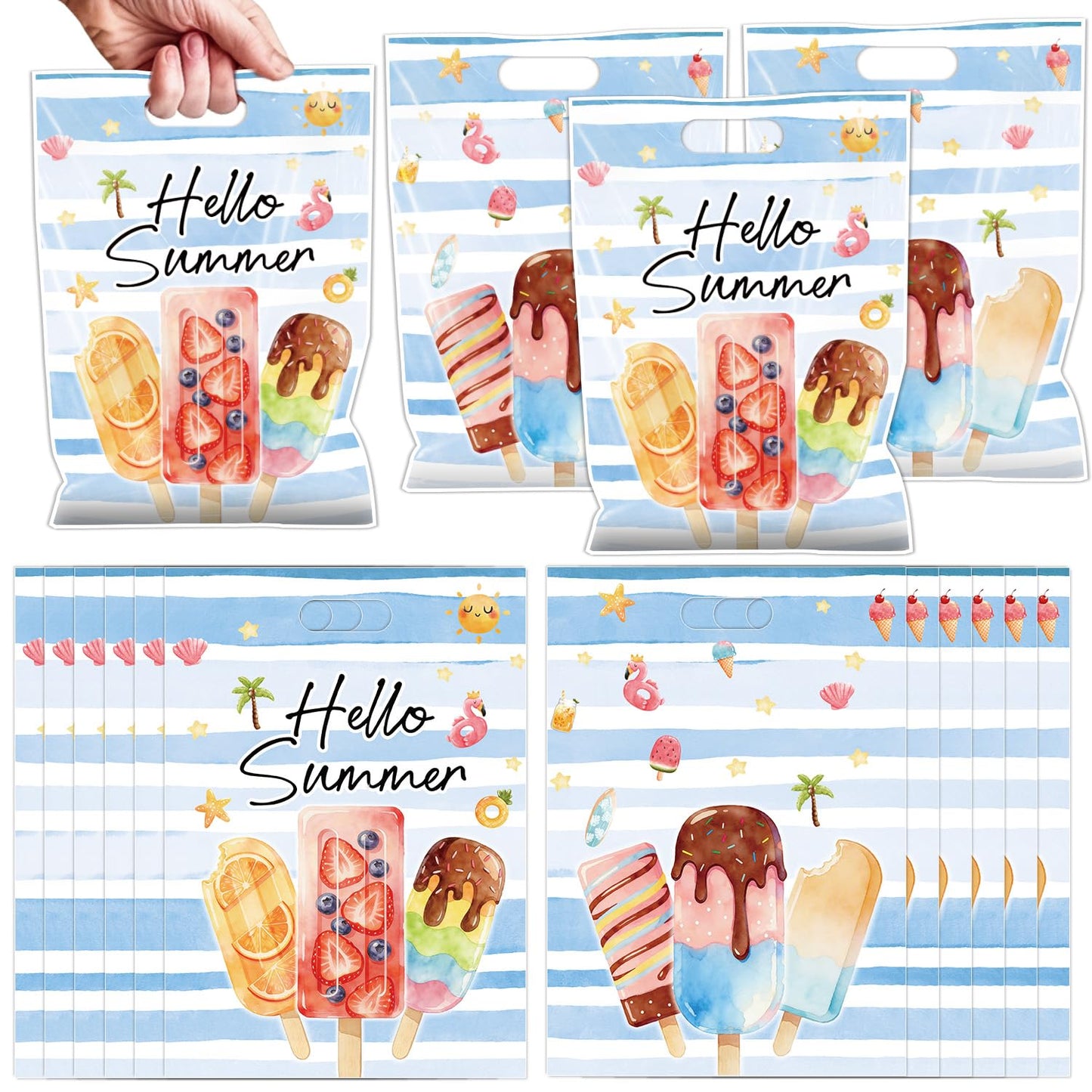 Falueqg Hibachi Party Decorations - 50 Pcs Hibachi Japanese Goodie Candy Gift Bags Fans Cherry Blossom Patterns Party Favors for Chinese Japanese Birthday Baby Shower Decor BST326H