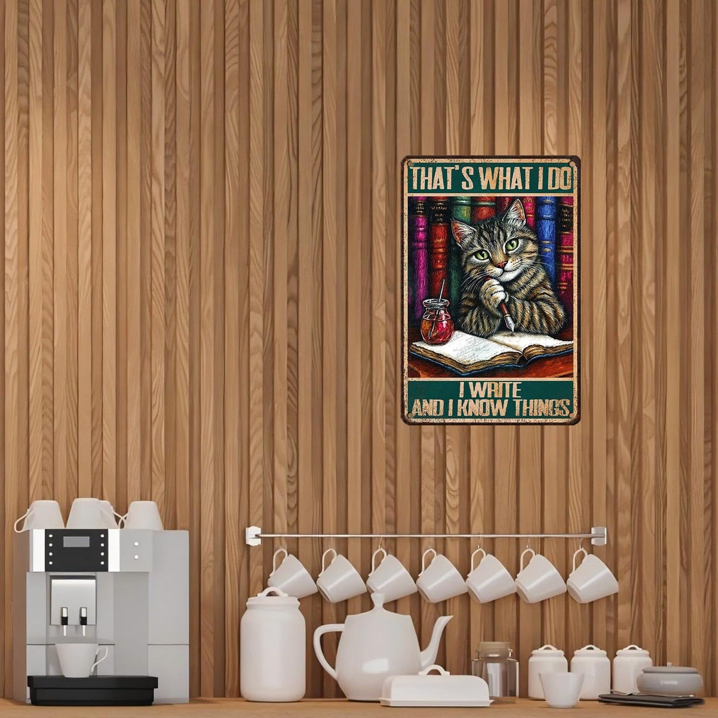 Vintage Cat Sign That's What I Do Write And I Know Things Metal Poster Sign for Home Bar Pub Kitchen Garage Restaurant Wall Deocr 12 * 8inch BST220