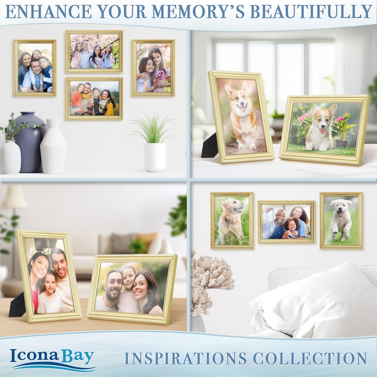 Icona Bay Combination White Picture Frames Set - 10 PC (Five 4x6, Three 5x7, Two 8x10), Inspirations Collection Multi-Pack for Contemporary Wall Gallery BST220