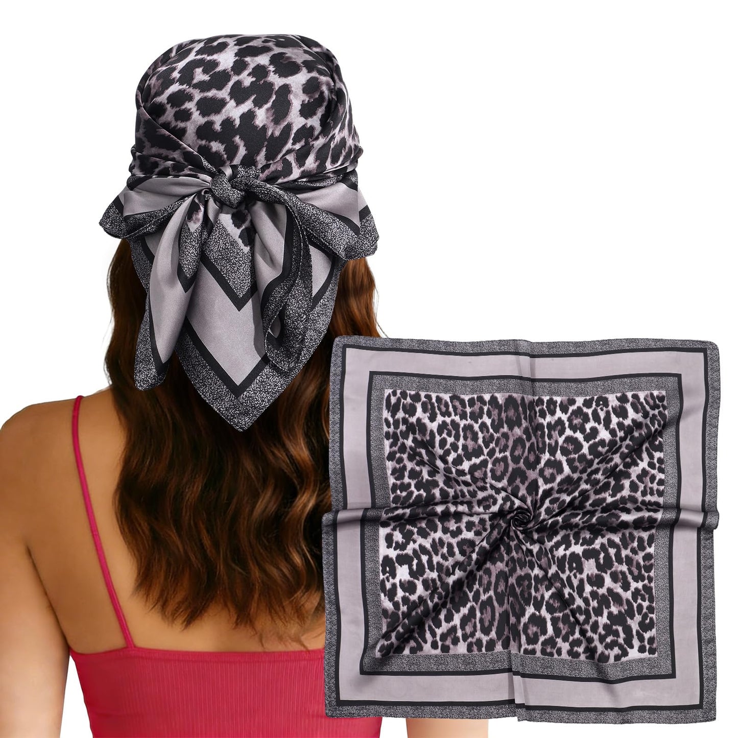 CHLINS 27.5” Square Head Scarf for Women Satin Hair Scarf Silk Wrap Neck Scarves Bandanas for Handbags Accessories WN420