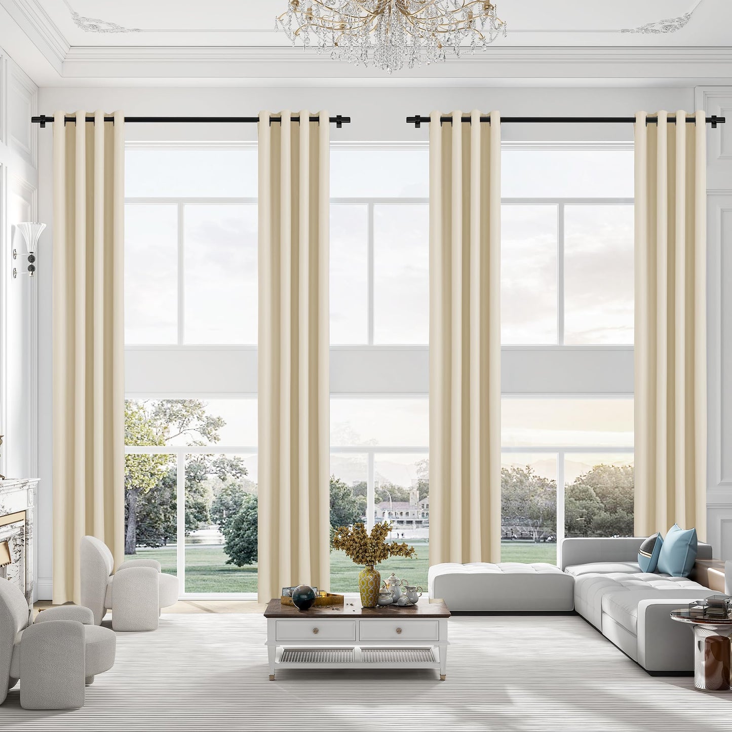 Extra Long Blackout Curtains, 12ft Room Darkening Grommet High Ceiling Drapes, 2 Story Curtains for Living Room(1 Panel, Navy, 52"x144") BST220
