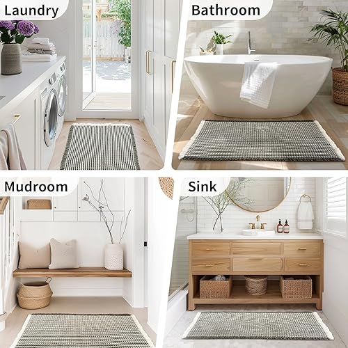 GRLYUH Waffle Bath Mat - Boho Bathroom Rugs Non Slip Washable N31