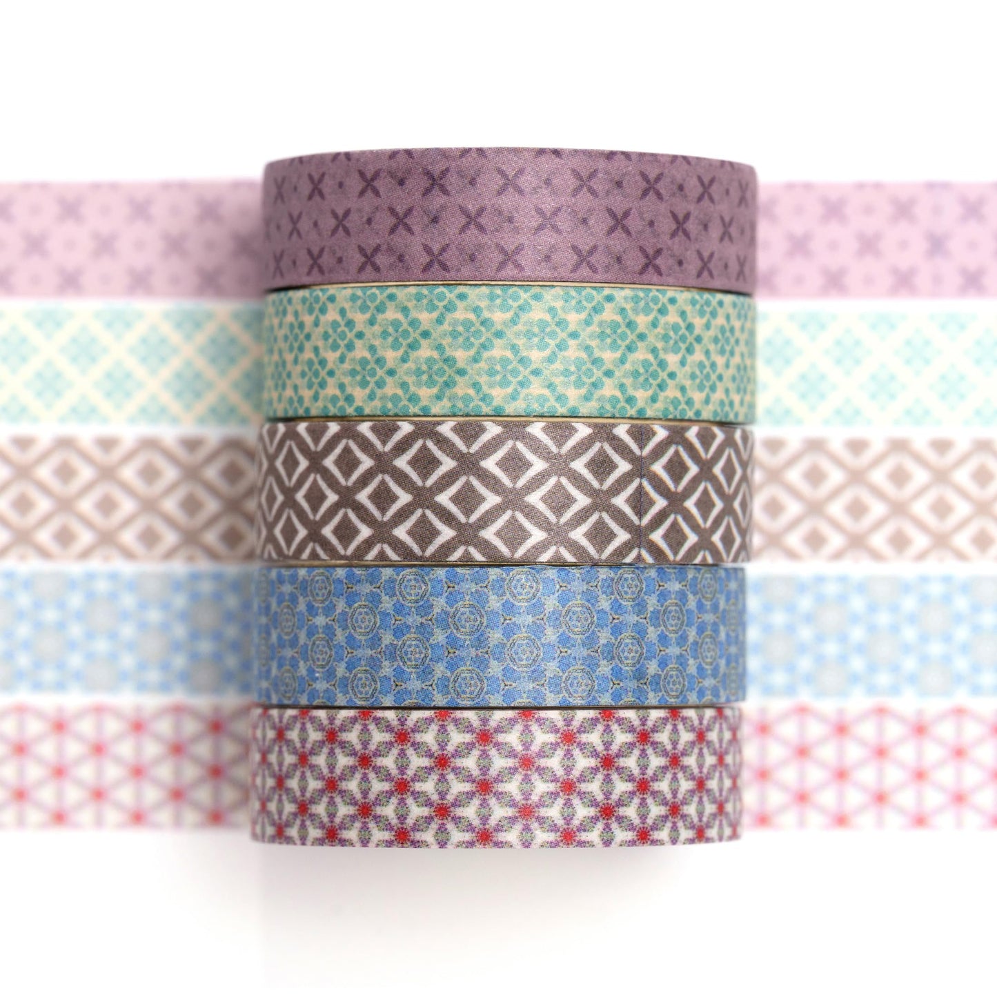 Fantasy Washi Tape Set - 5 Rolls Texture Arts Adhesive Tapes Basic Patterns Decorative Masking Tape Sets for Craft, Kids, Scrapbook, DIY, Gift Wrapping (10-Modern Mosaic) BST220