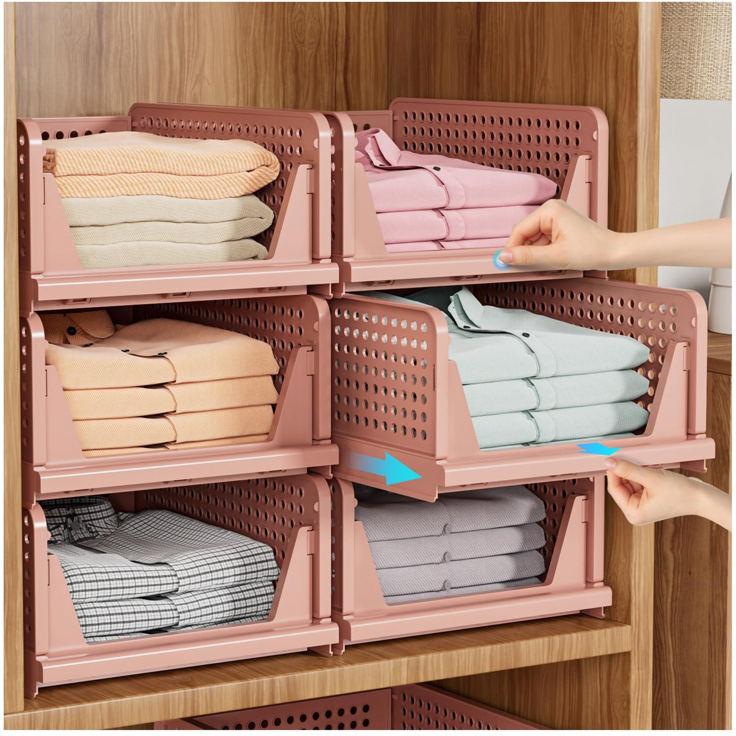 SNSLXH 5 Pack Stackable Closet Storage Basket, Multifunctional & Foldable Closet Organizer N28