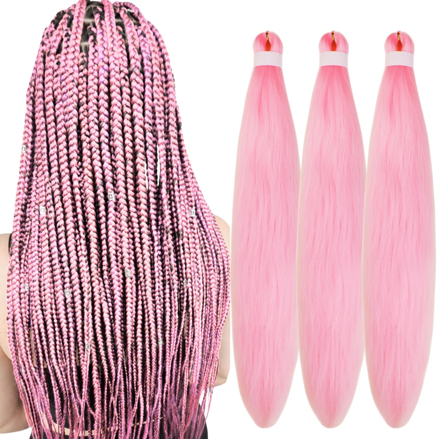 Purple Braiding Hair Pre stretched Knotless 26 inch | Hypoallergenic Synthetic Purple Prestretched Ez Braid Knotless Itch Free Soft Yaki Texture Hot Water Setting WN420