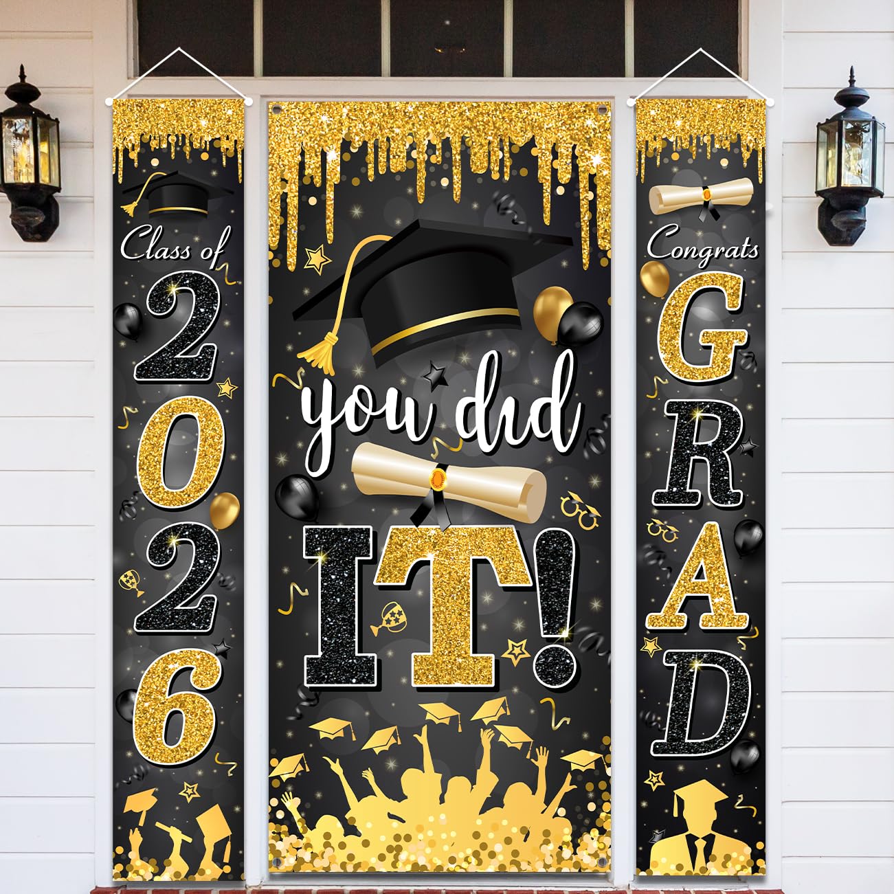 Graduation Decorations Class of 2026 Purple and Gold Congrats Grad Banner and You Did It Door Cover for High School College Graduation Party Supplies(Purple) BST326H