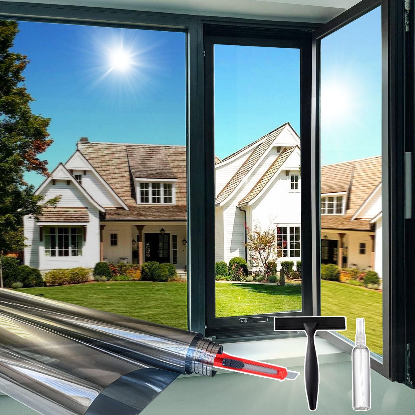 Window Privacy Film One Way Daytime Privacy Static Cling Sun Blocking Anti UV Reflective Window Tint for Home and Office, Tinted Black, 17.5 inch X 78.7 inch WN420
