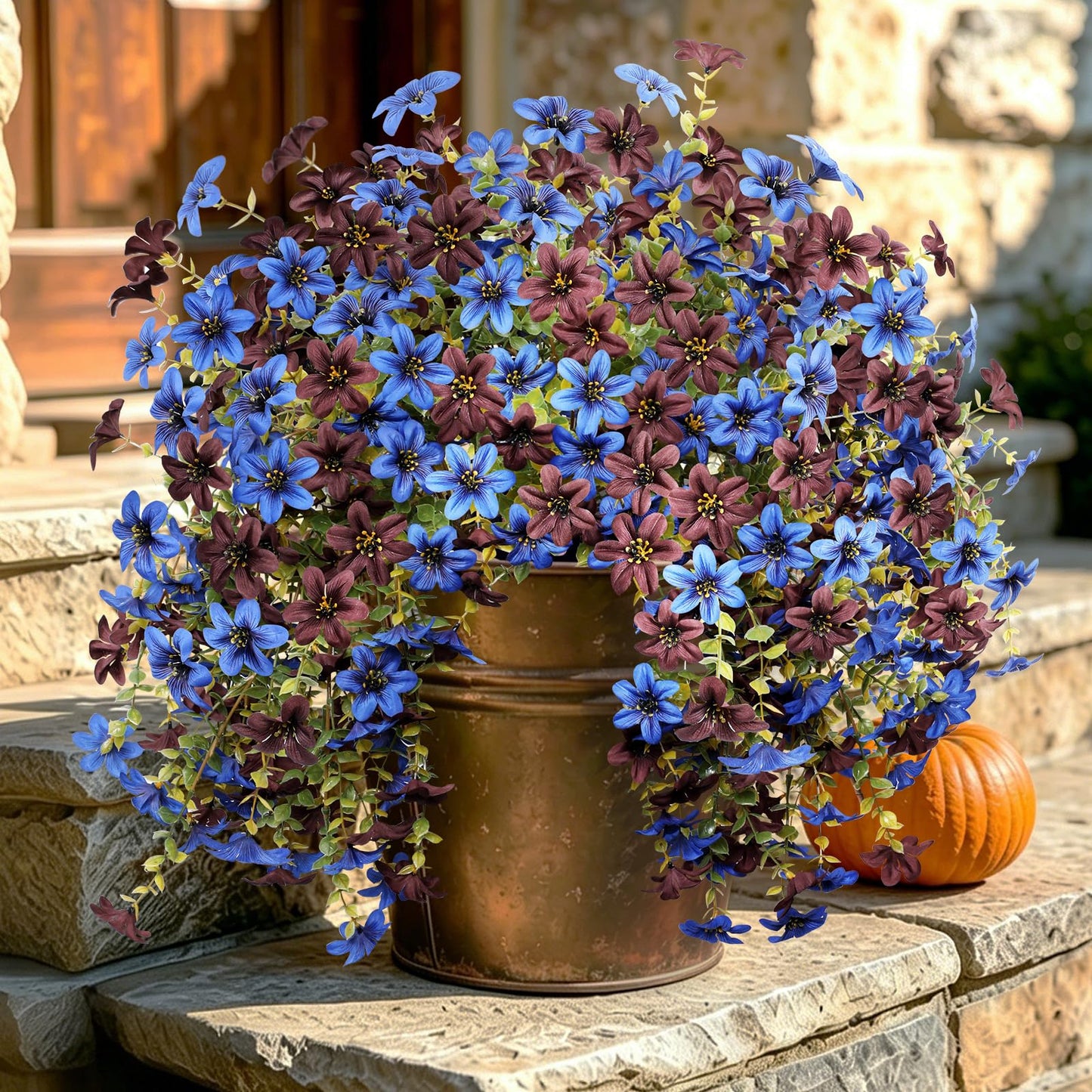 Artificial Flowers for Outdoor Faux Flowers for Plant Pot Spring Decoration | 2 Pcs Faux Hanging Plants UV Resistant Look Real Outside Home Garden Porch Patio Entrance Courtyard Decor BST326H