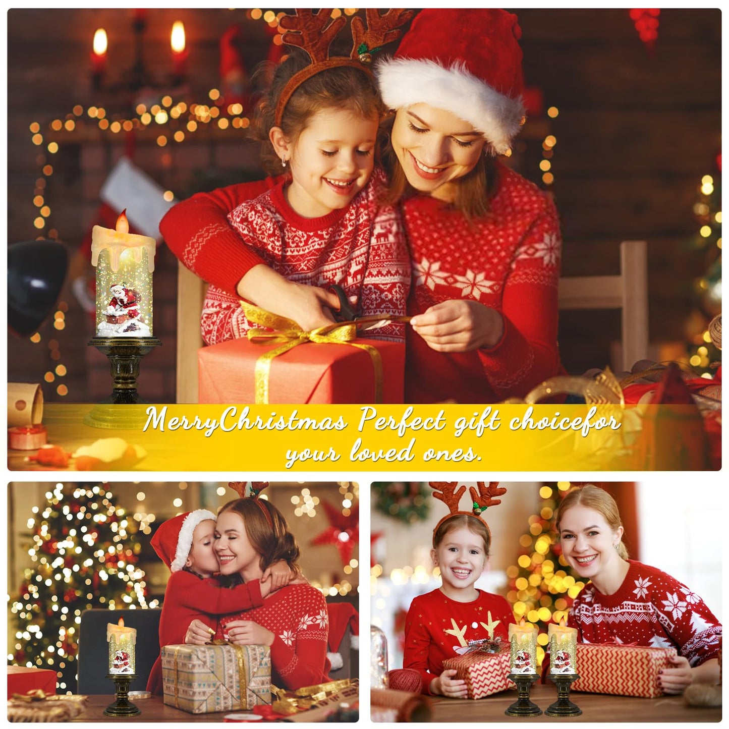 AOMIL Christmas Flameless Candles, Flickering LED Candles with Timer, Snow Globe Candle Lights for Christmas Decorations BST220