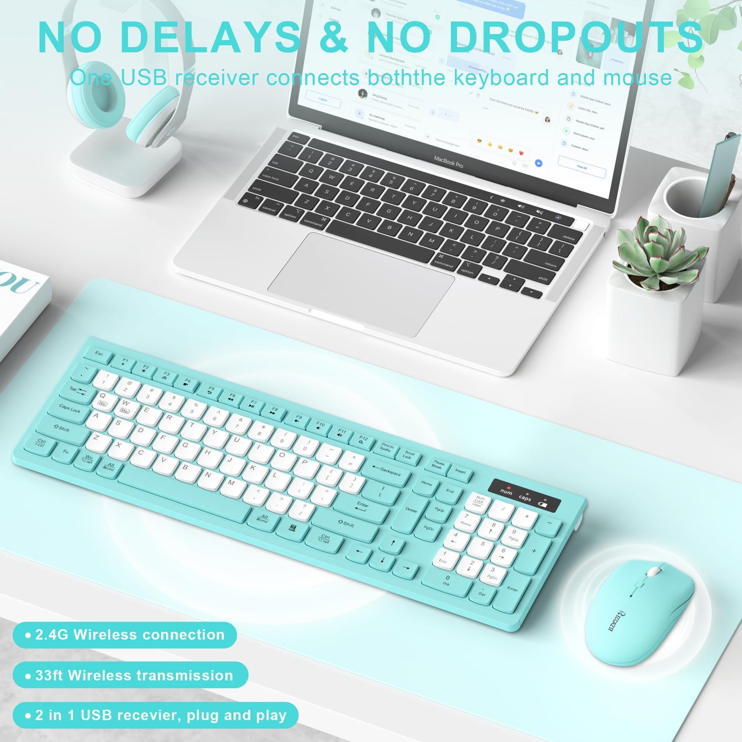 Wireless Keyboard and Mouse Combo, Full-Sized Wireless Keyboard and Adjustable DPI Mouse, 2.4GHz USB Receiver, Silent Keyboard and Mouse for PC, Windows, MAC, Desktop, Laptop (Avocado Green)