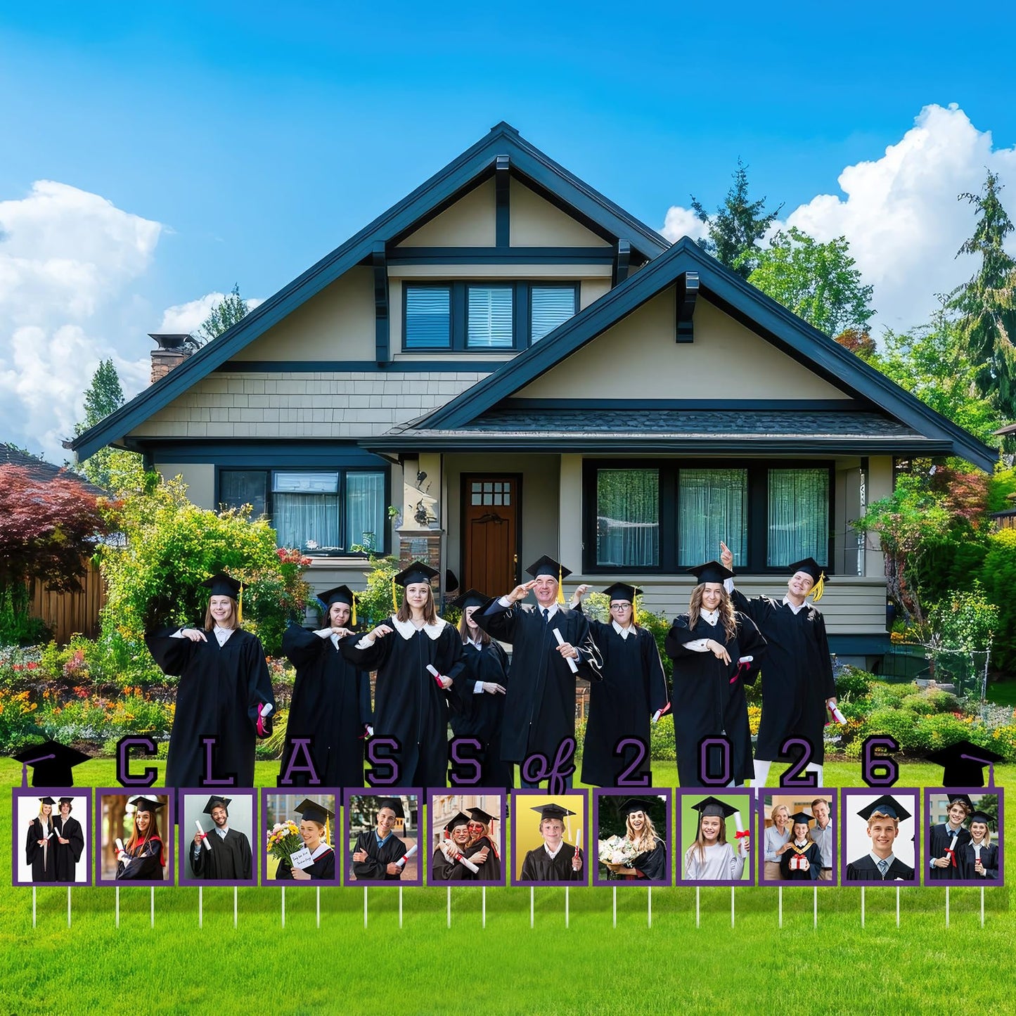12 Pcs Graduation Photo Yard Sign Decorations 2026, K-12 Grade Graduation School Picture Frame Lawn Sign with Stakes for Kindergarten Middle High School Class of 2026 Grad Party Decorations, Red WN420