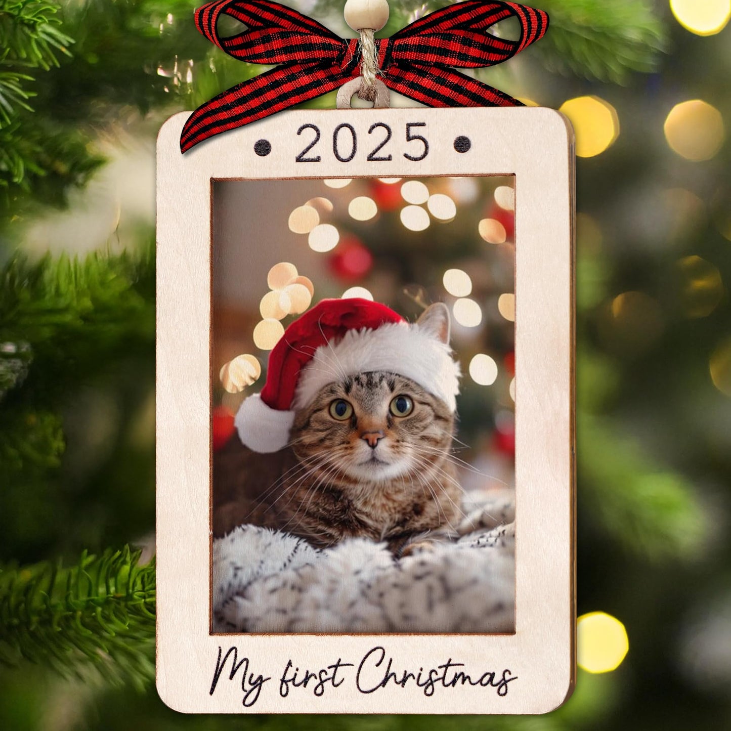 Hangwoous Baby's First Christmas Photo Frame Ornament 2025 | Wooden portrait frame keepsake, first Christmas photo gift for baby BST202