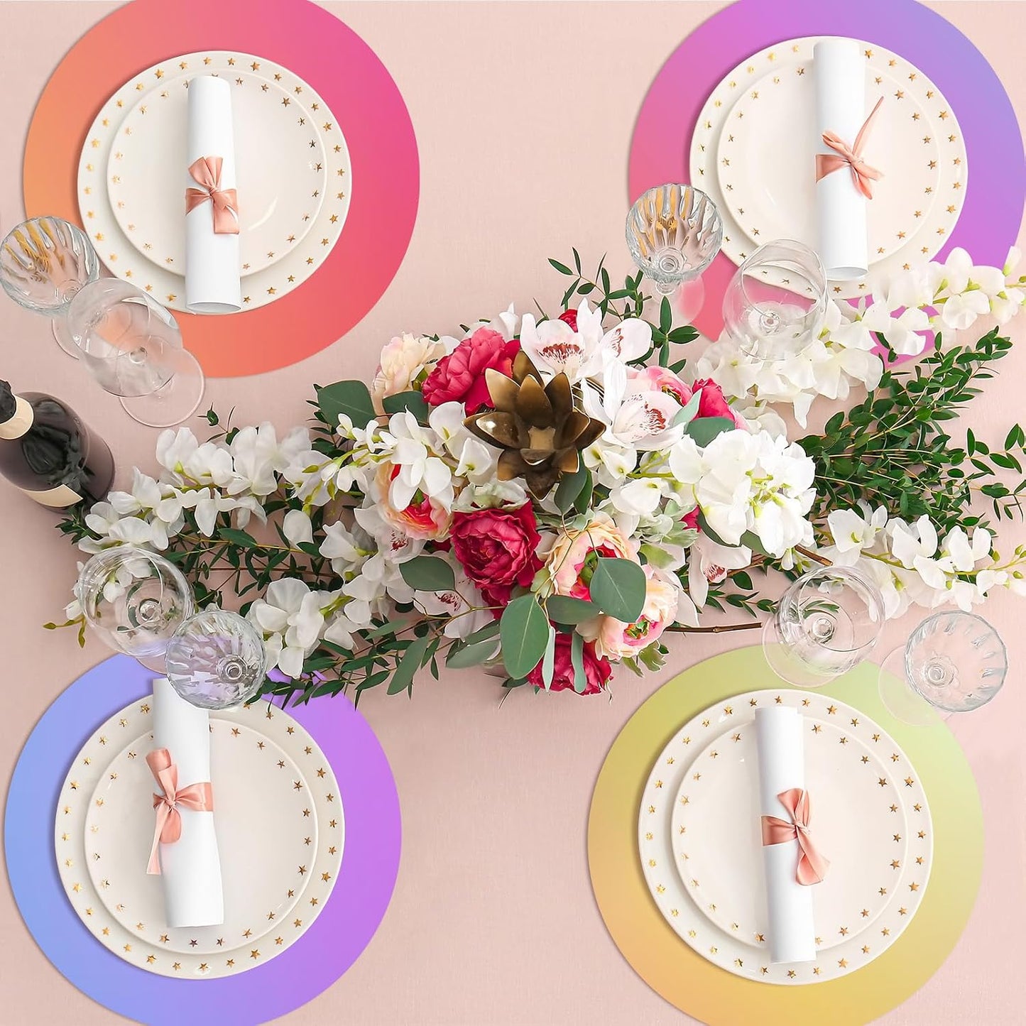 48 Pcs Gradient Disposable Place Mats Decorative Round Paper Placemats Table Paper Doilies for Wedding Birthday Party Banquet Home Dining Holiday, 11.42 Inch BST220