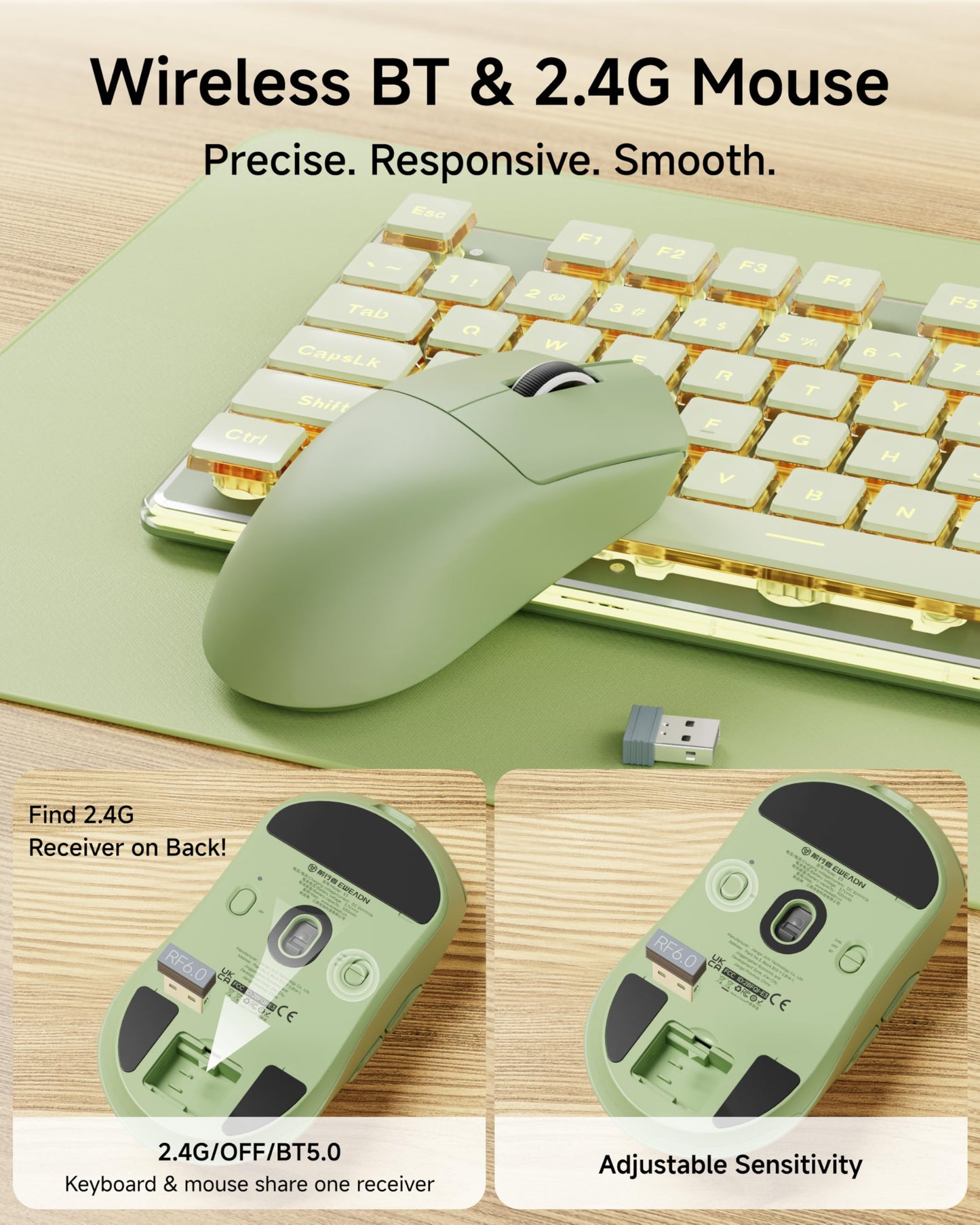 V3 Wireless Keyboard and Mouse with Single Backlit, Metal Panel, Bluetooth/2.4G Rechargeable Computer Keyboard and Mouse Combo Silent Lighted Full Size Cute Keyboards-White