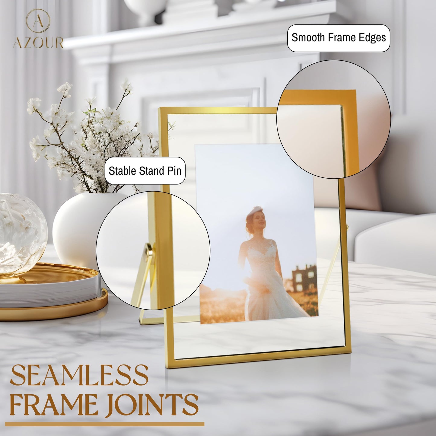Gold Floating Frame 8x10 Gold Frame (2 Set) Floating Picture Frame - Wedding, Decor, Display Memories - Fit 5x7, 6x8, 7x9, 8x10 BST220