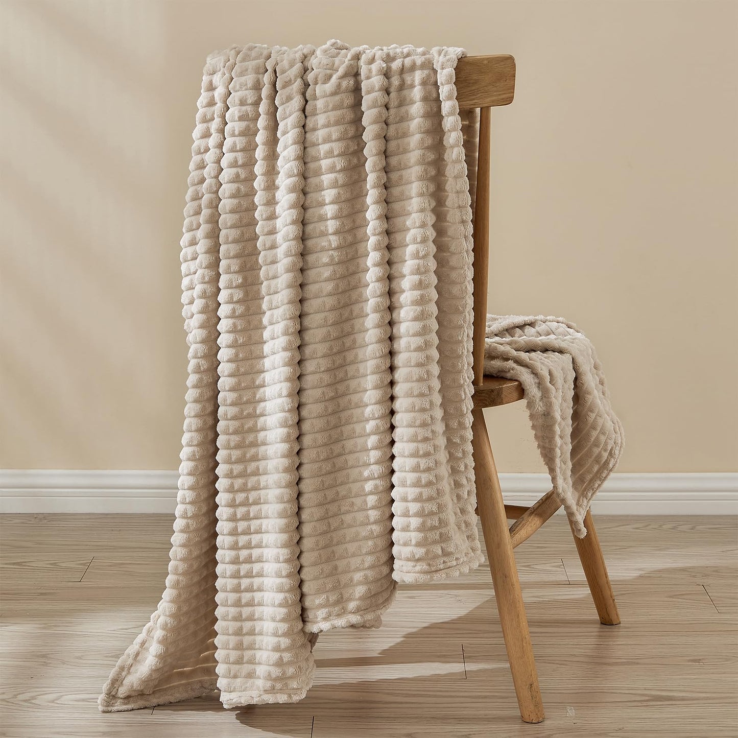 EMME Fleece Blanket, 3D Jacquard Throw Blanket for Couch and Bed, Soft Cozy and Fluffy Blankets Lightweight Luxury Flannel with Waffle Design (Navy Blue, 50" x 60") BST202