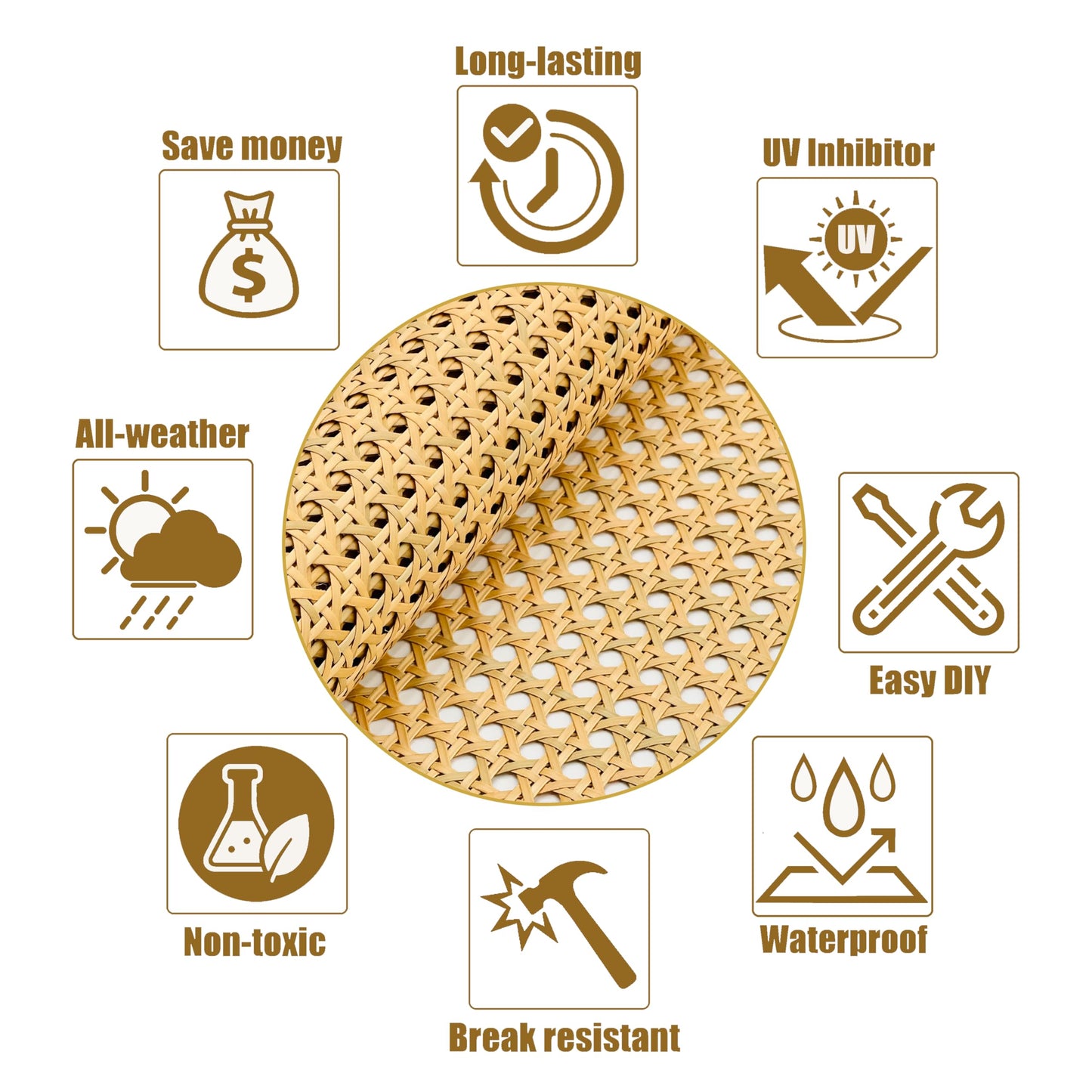 Plastic Rattan Webbing Roll, Handwoven Synthetic Poly Rattan, Faux Cane Mesh-Open Weave, Hexagonal Pattern, for DIY Home Decor Projects incl. Furnitures Chairs Cabinets Beds (16'' x 80'') BST220