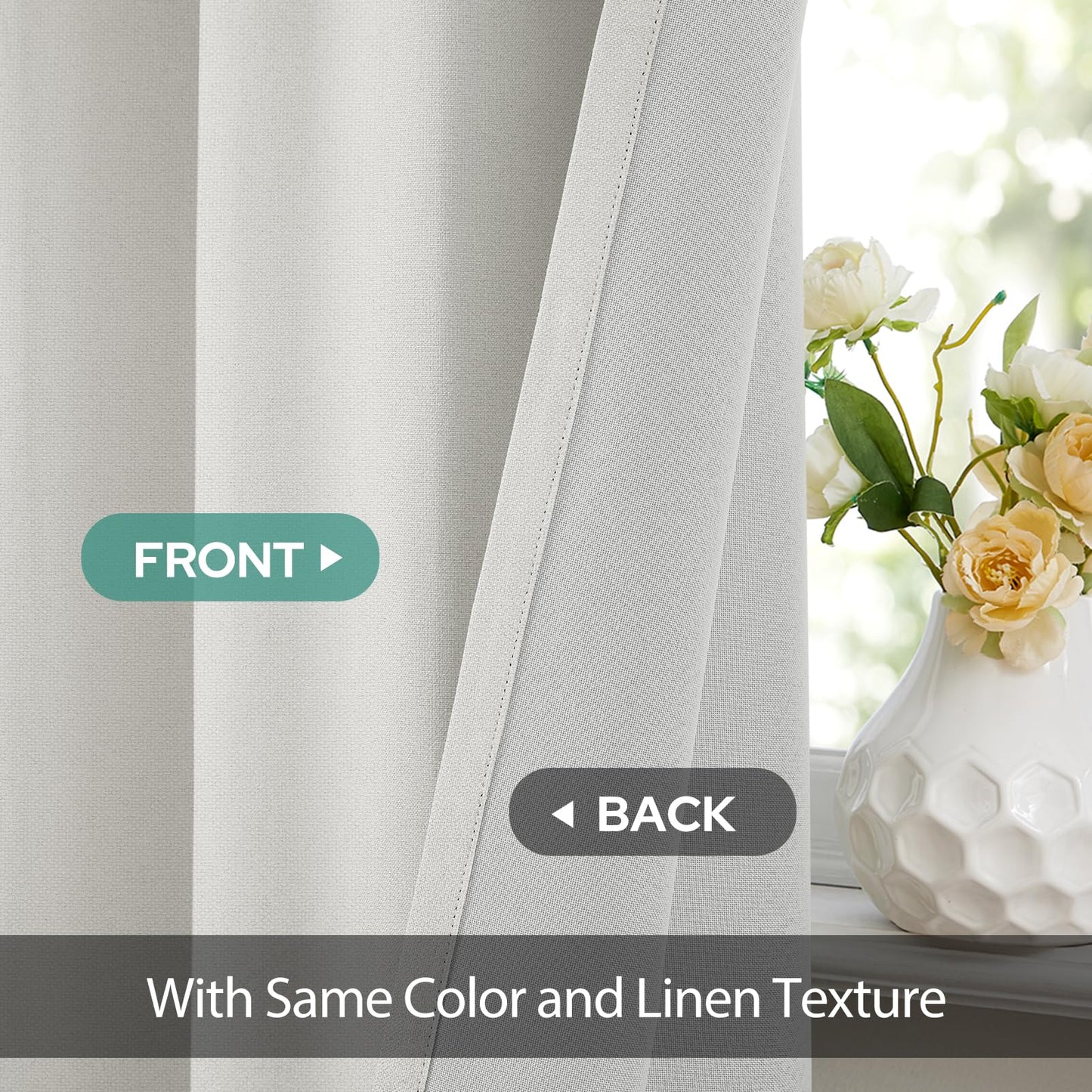 HOMEIDEAS 100% Ivory Cream Linen Blackout Curtains for Bedroom, 52 x 96 Inch Length 2 Panels Faux Linen Thermal Insulated Black Out Grommet Window Drapes for Living Room BST202