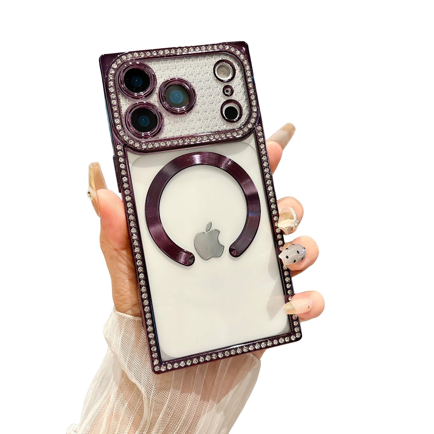 Owncase Magnetic for iPhone 13 Pro Case, Compatible with Magsafe, Crystal Diamonds Glitter Electroplated Edge Soft TPU Clear Phone Case for Women Girls, Gold WN420