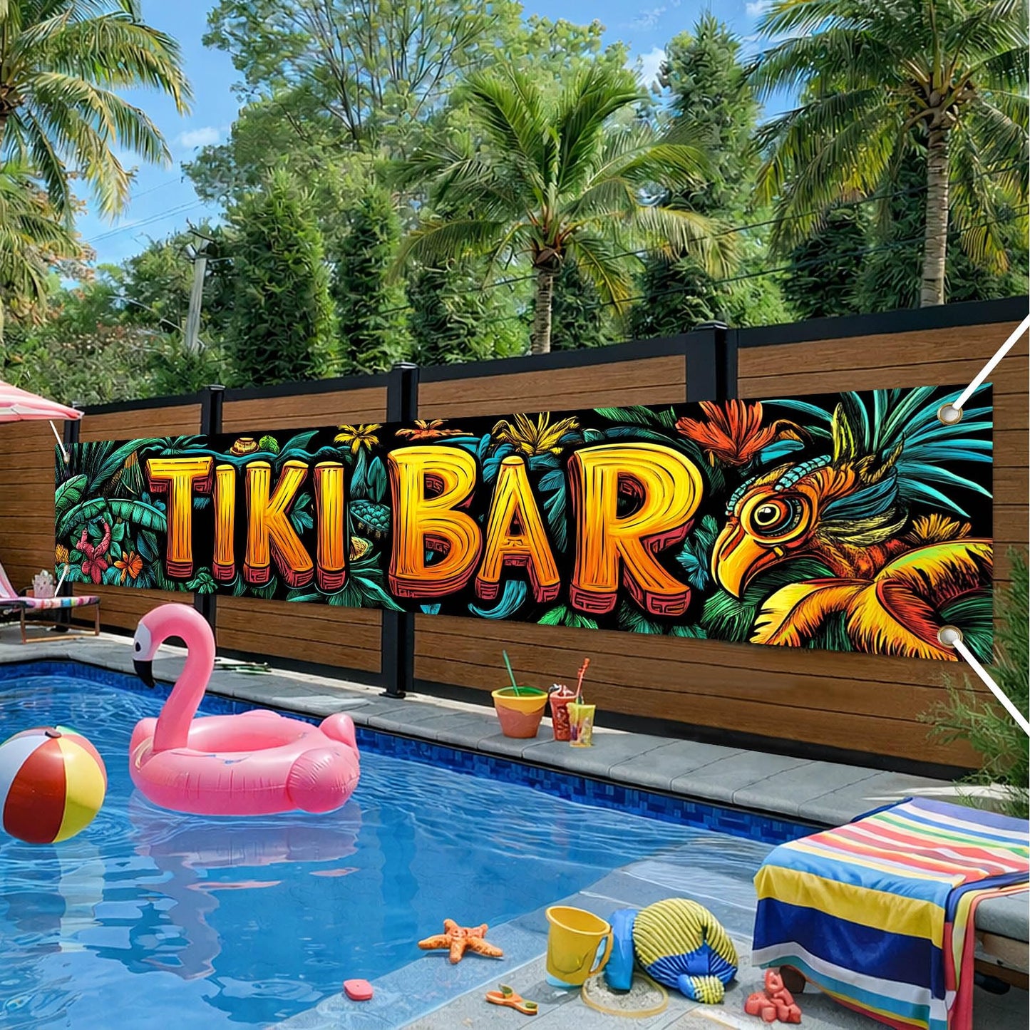 BlissYard Hello Summer Banner 118 x 20 Inch Pool Party Decorations Beach Surfboard Watermelon Tropical Fence Sign Hawaiian Luau Outdoor Backyard Wall Decor BST220