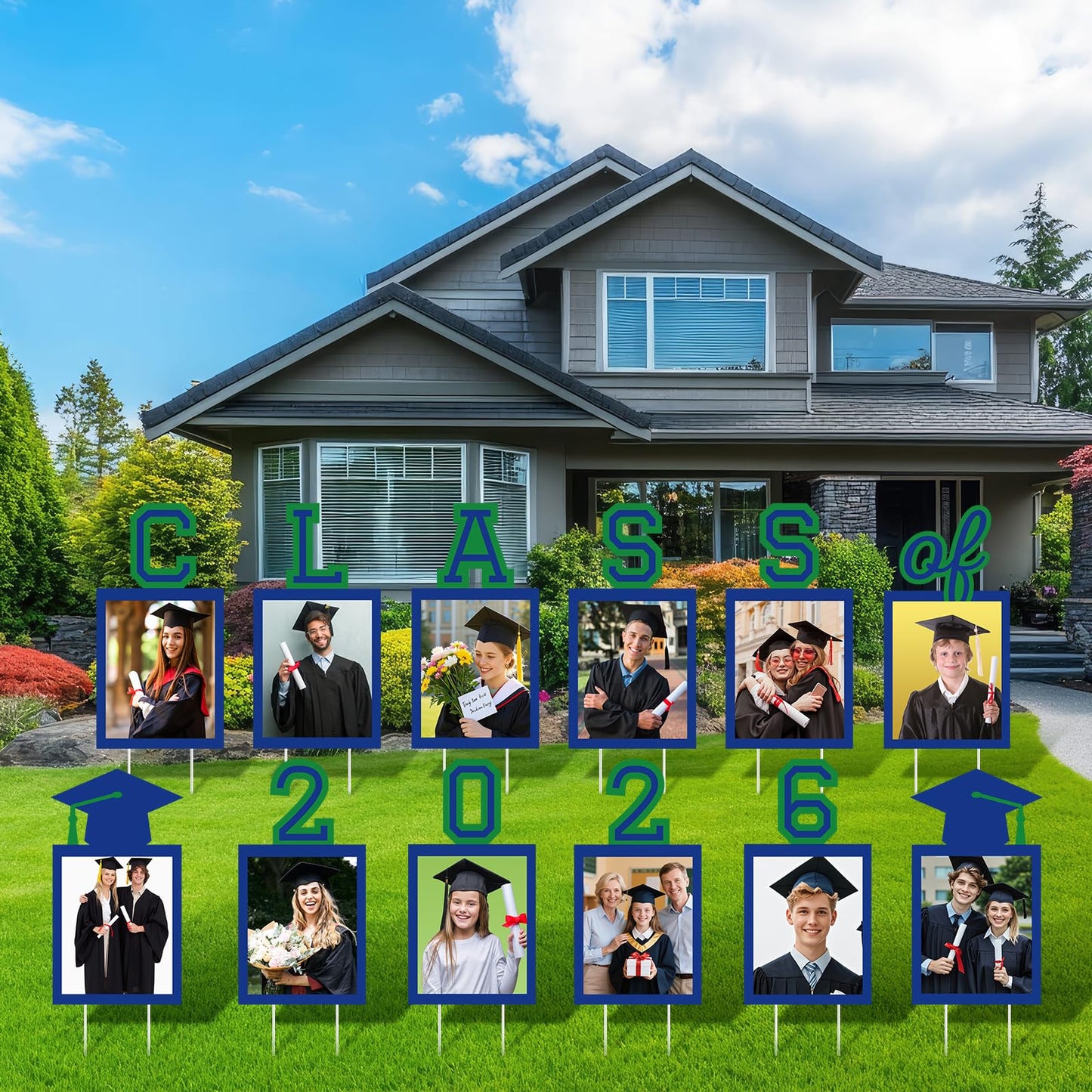 12 Pcs Graduation Photo Yard Sign Decorations 2026, K-12 Grade Graduation School Picture Frame Lawn Sign with Stakes for Kindergarten Middle High School Class of 2026 Grad Party Decorations, Red WN420